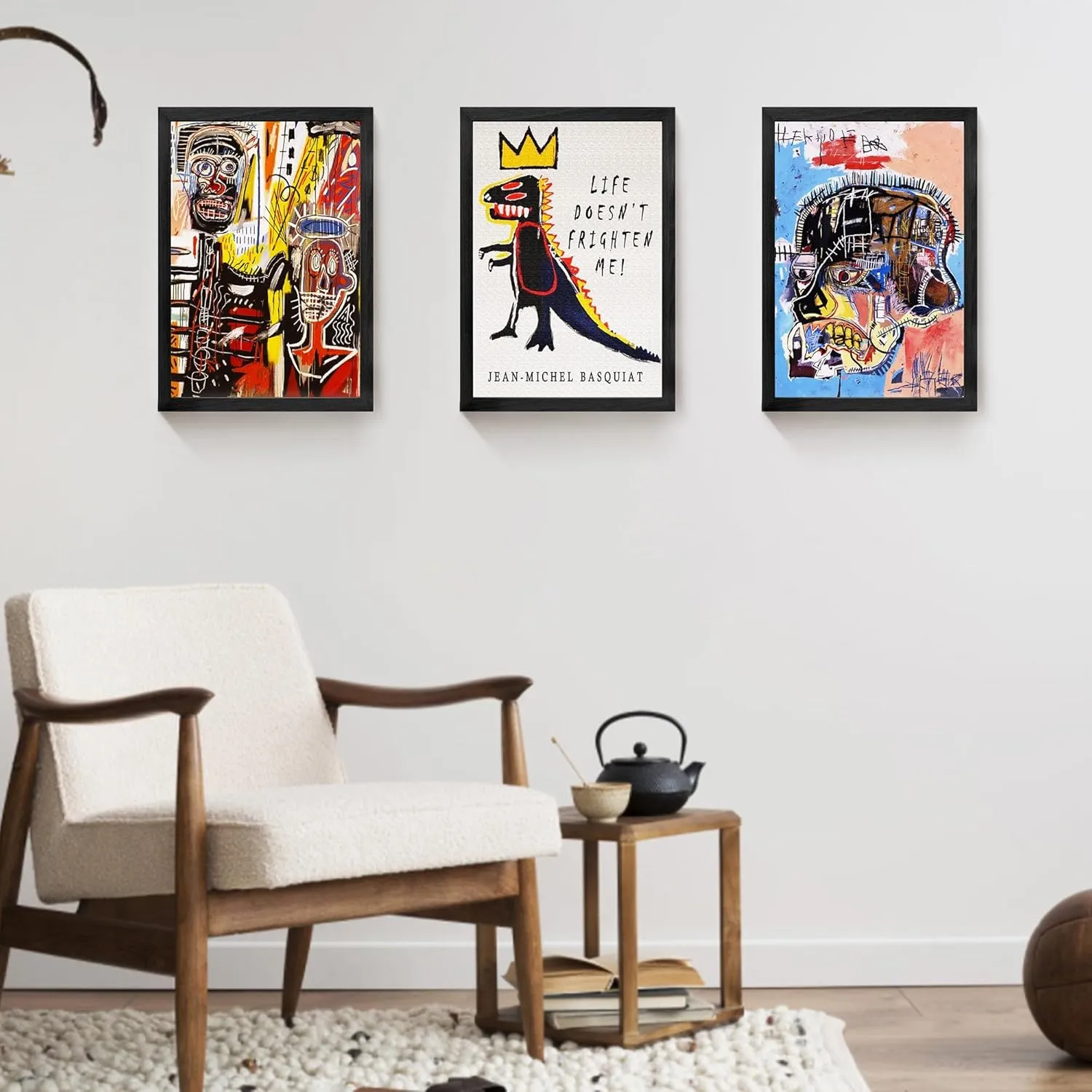Basquait Wall Art, Framed Basquiat Graffiti Canvas Wall Art Jean Michel Basquiat Street Art Print for Living Room (12x16in, Set of 3)