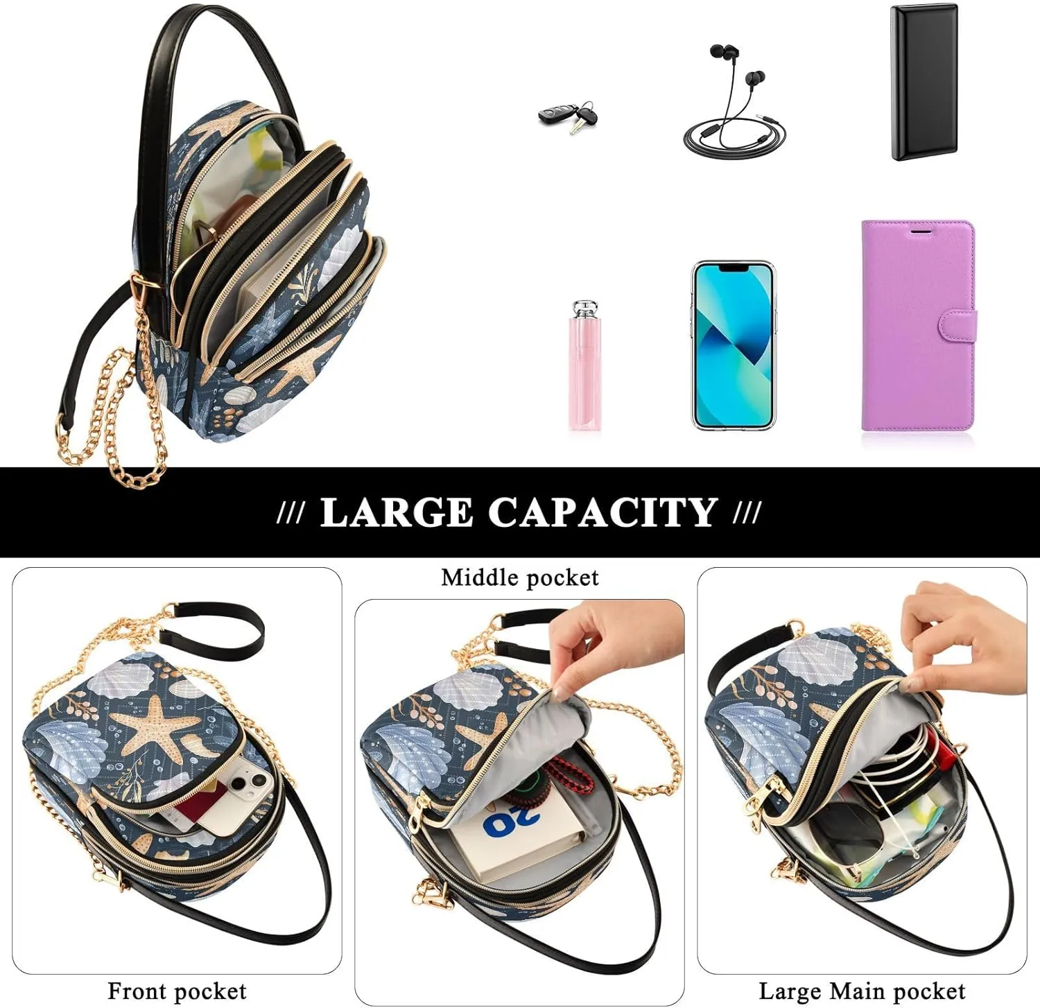 Beautiful Flamingos Shoulder Bags for Women Retro Classic Handbag Purse Small Purses with Chain