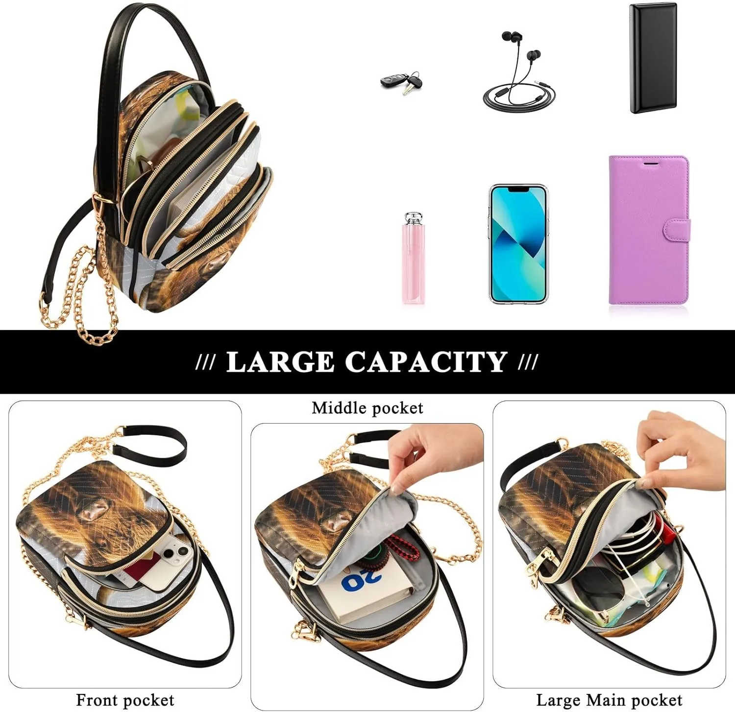 Beautiful Flamingos Shoulder Bags for Women Retro Classic Handbag Purse Small Purses with Chain