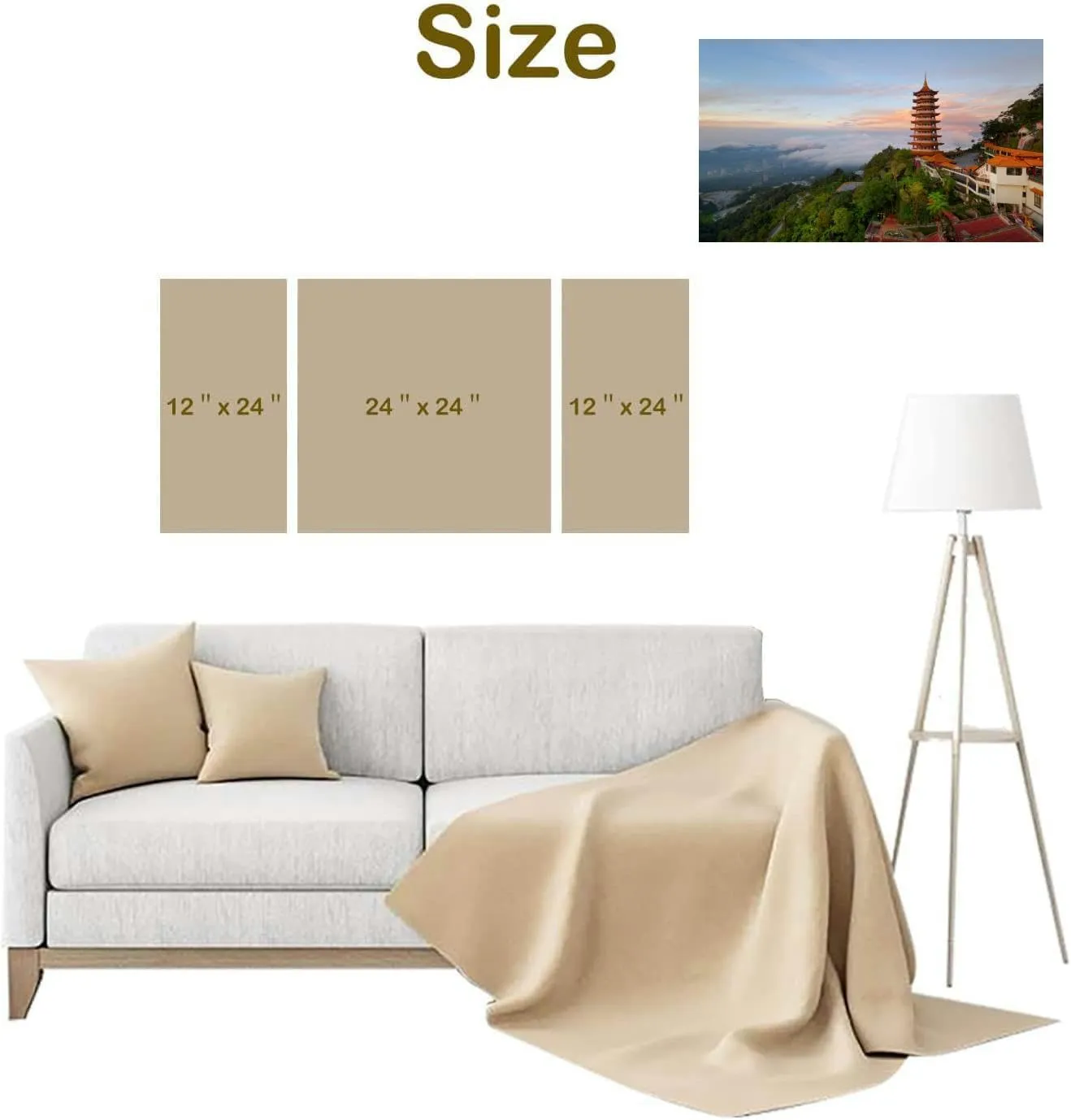 Beautiful sunrise view at the chinese Chin Swee Caves Temple Genting H Large Wall Art Decor Canvas Wall Art Paintings Pictures for Bedroom Above Bed Living Room Decoration Office Artwork 3 Piece