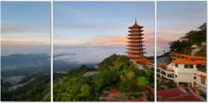 Beautiful sunrise view at the chinese Chin Swee Caves Temple Genting H Large Wall Art Decor Canvas Wall Art Paintings Pictures for Bedroom Above Bed Living Room Decoration Office Artwork 3 Piece