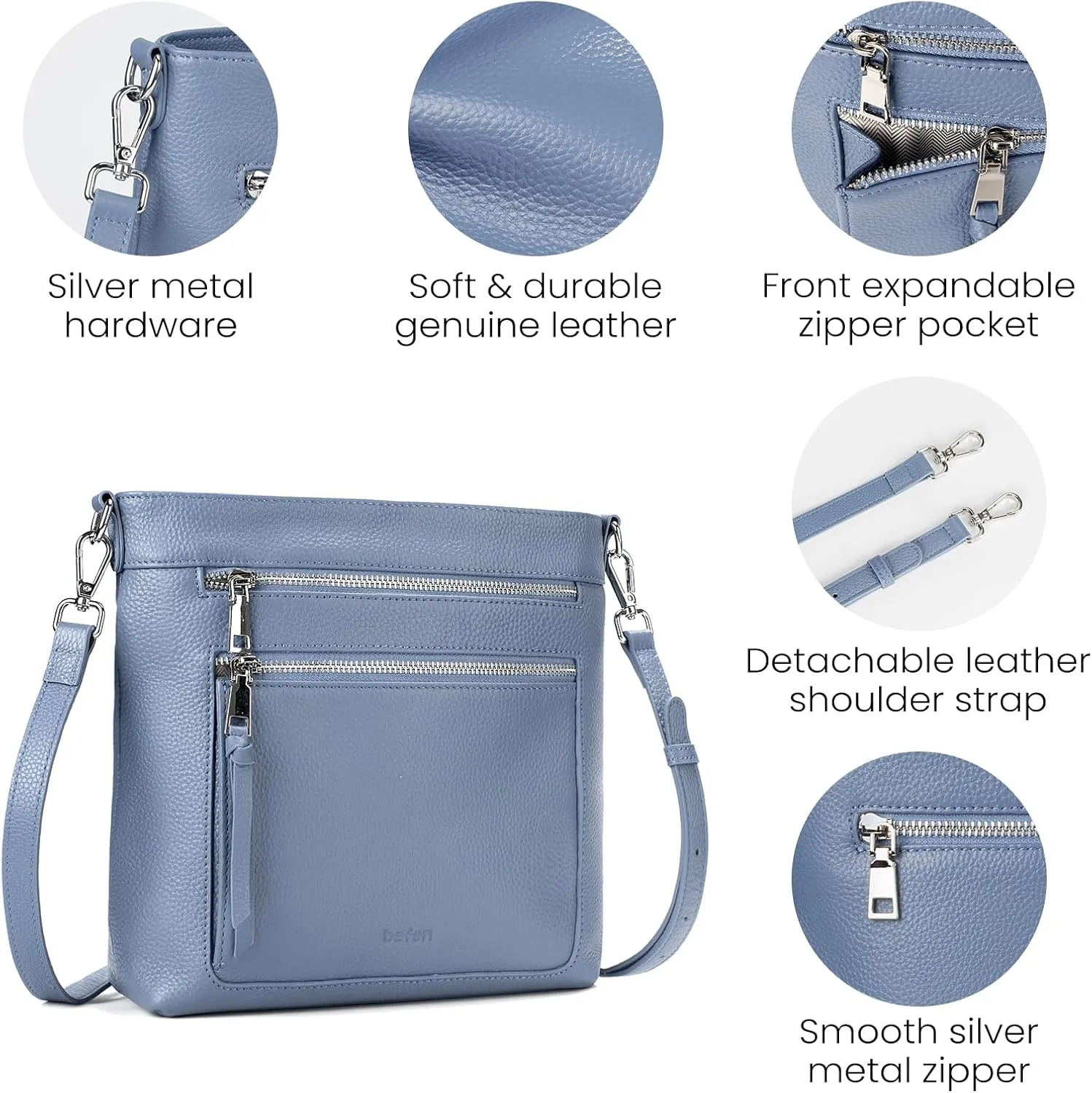 befen Genuine Leather Crossbody Bags for Women, Women's Lightweight Medium Crossbody Shoulder Purses Handbags