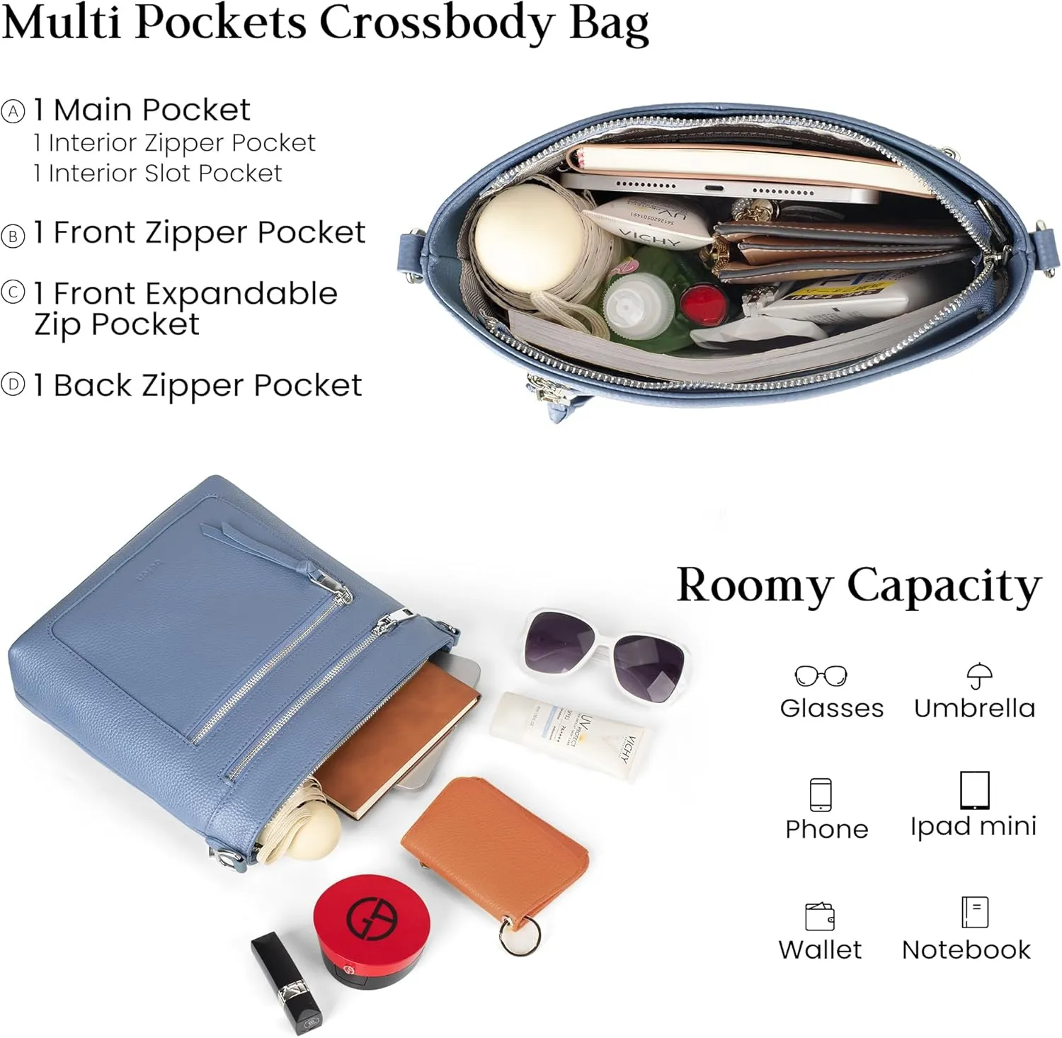 befen Genuine Leather Crossbody Bags for Women, Women's Lightweight Medium Crossbody Shoulder Purses Handbags