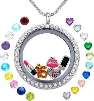 Beffy Happy Birthday Gift & Sweet Sixteen, Floating Living Memory Charms Lockets Necklace