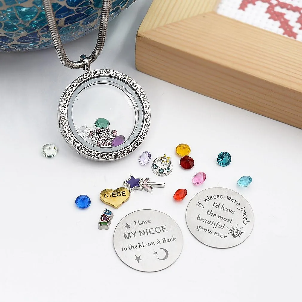Best Gifts for Niece Aunt, Floating Living Memory Locket Necklace Pendant with Charm & Birthstone for Women