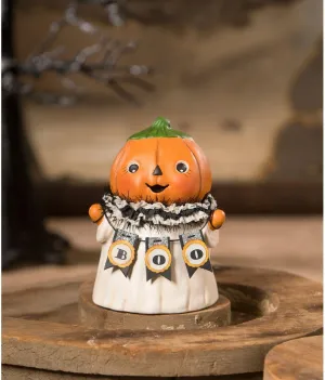 Bethany Lowe Pumpkin Head Ghostie Boo Figurine, Paper Pulp, Multicolor