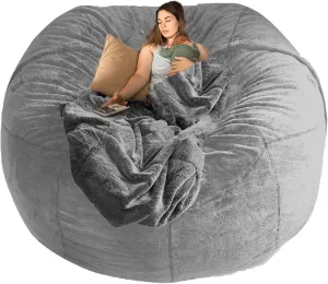 Big Huge Giant Bean Bag Chair Cover for Adults, (No Filler) Machine Washable Covers Bean Bag Chairs in Multiple Sizes and Colors Giant Foam-Filled Furniture Filled Furniture (5FT,Light Gray)