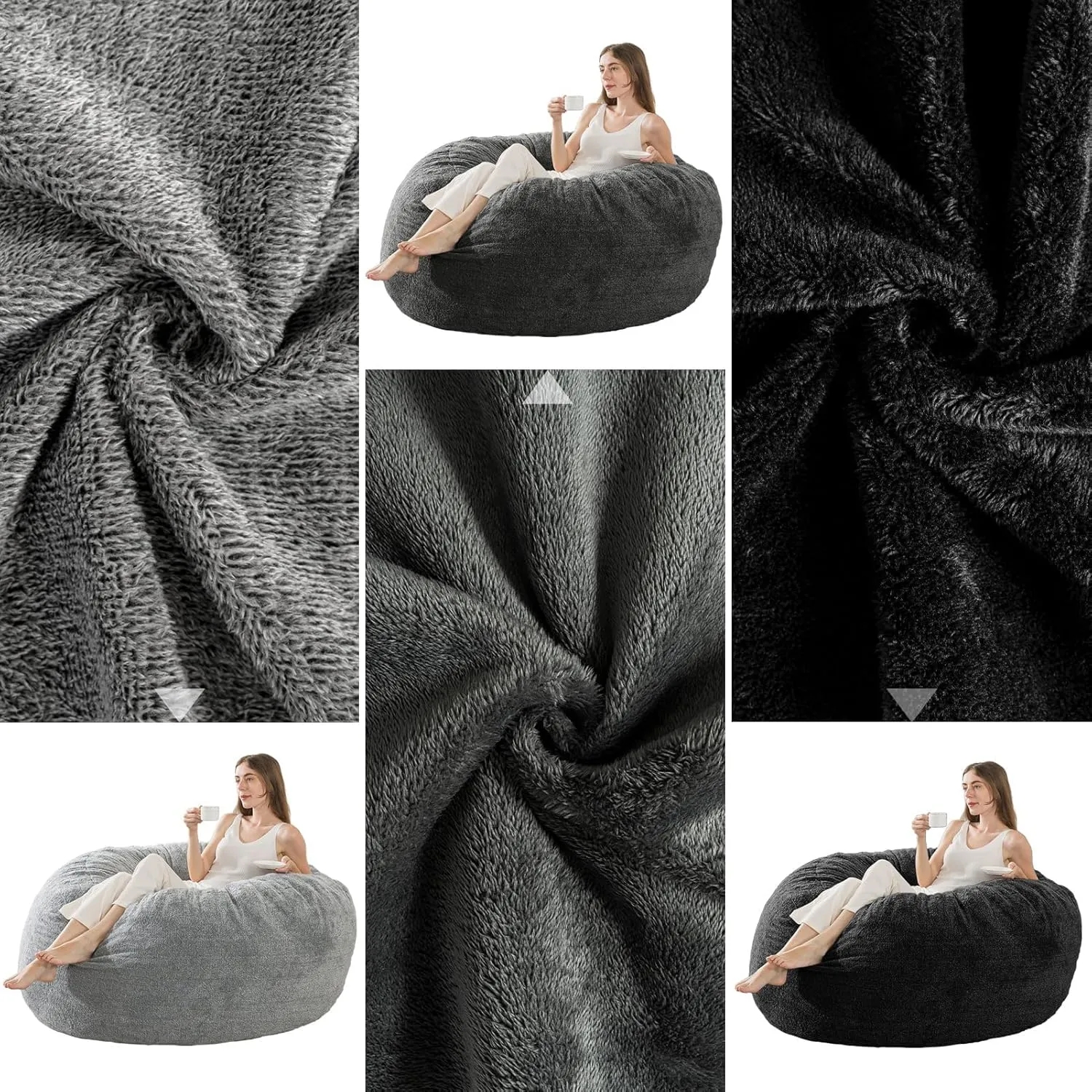 Big Huge Giant Bean Bag Chair Cover for Adults, (No Filler) Machine Washable Covers Bean Bag Chairs in Multiple Sizes and Colors Giant Foam-Filled Furniture Filled Furniture (5FT,Light Gray)