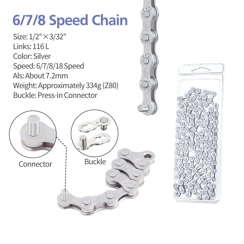 Bike Chain Kit, Single/6/7/8/9/10/11/12 Speed Multi-Function Bike Mechanic Repair Kit, Chain Breaker and Bike Link Plier with Hook and 6 Pairs Bicycle Buckle, Reusable (6/7/8 Speed Bike Chain Kit)
