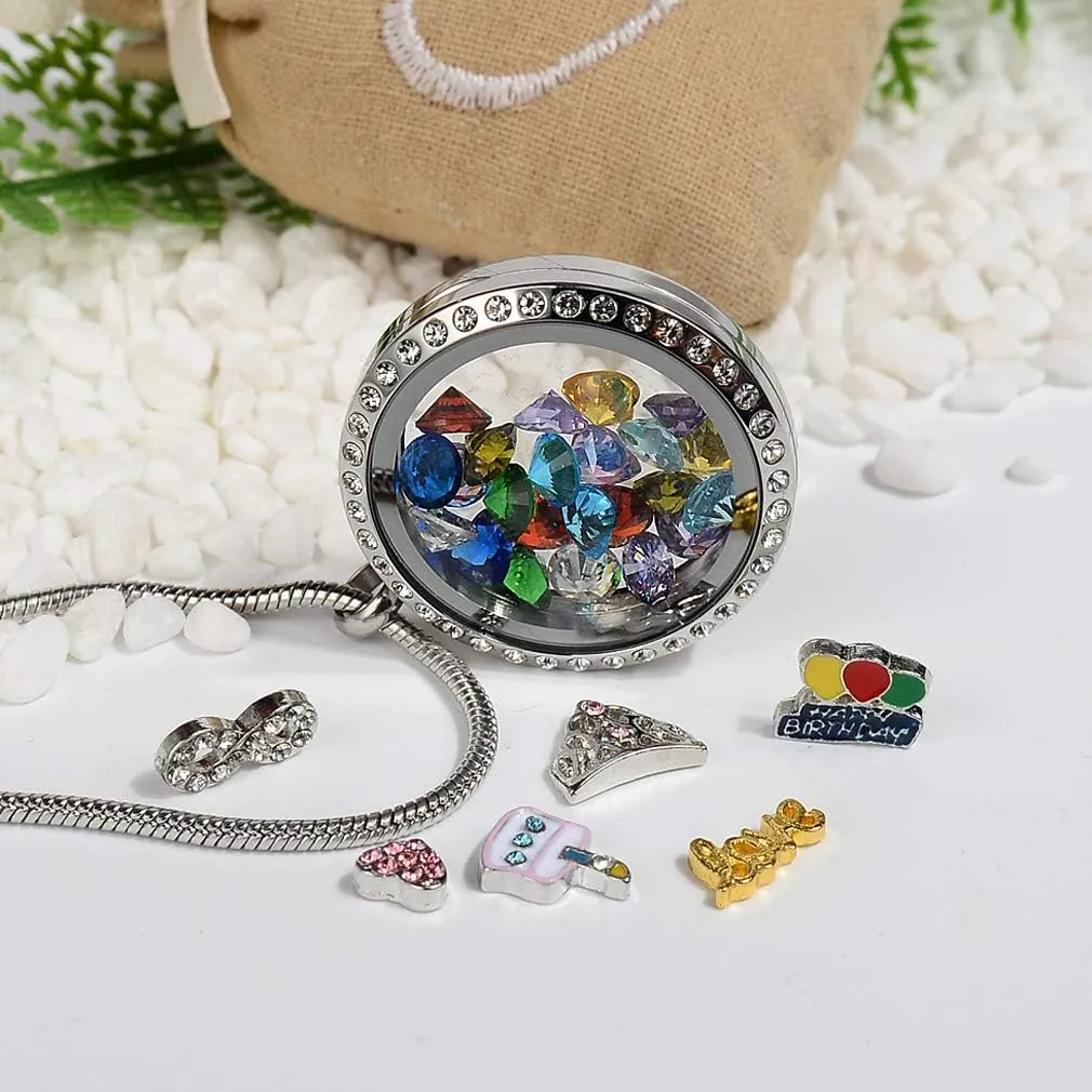 Birthday Gifts for Her, Floating Living Memory Locket Necklace Pendant with Charms & Birthstones for 6th 7th 8th 9th 10th 11th 12th 13th 14th 15th Sweet 16 18th 21st 30th
