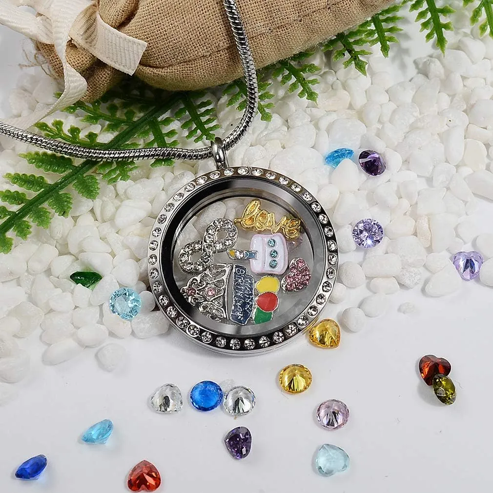 Birthday Gifts for Her, Floating Living Memory Locket Necklace Pendant with Charms & Birthstones for 6th 7th 8th 9th 10th 11th 12th 13th 14th 15th Sweet 16 18th 21st 30th