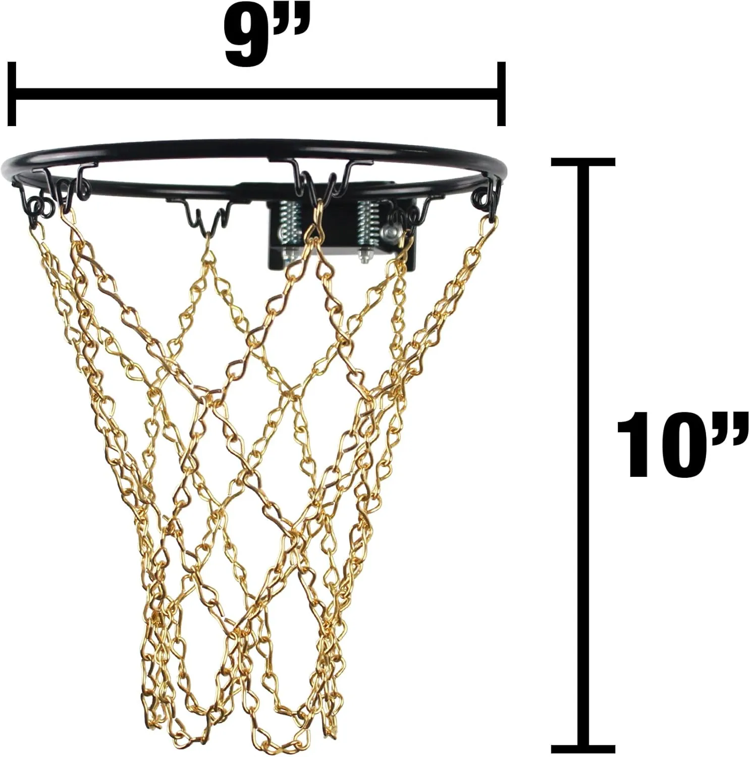 Black Mini Basketball Rim Set, Includes: Chain Net, 2 Door Hooks, Ball, Ball Pump, Screws, 9-inch Hoop with 6 Hooks