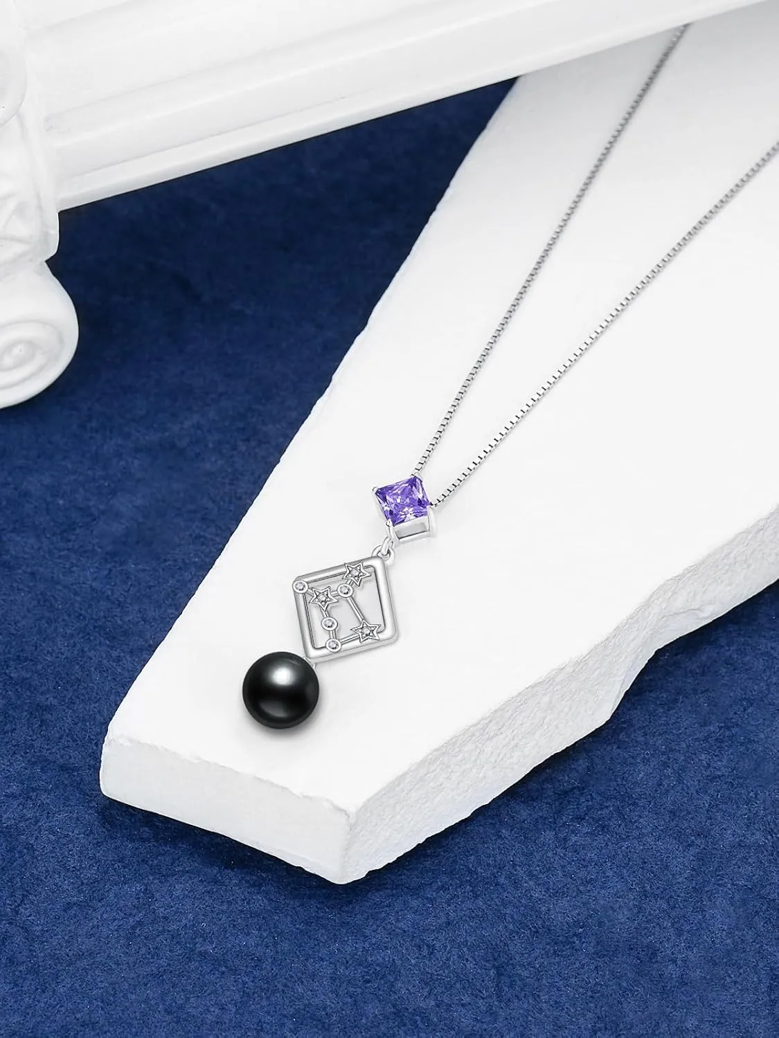 Black Pearl Necklace for Women Sterling Silver Constellation Black Freshwater Pearl Necklace Constellation Sign Birthstone Jewelry Anniversary Birthday Gifts for Women Wife Her Mom
