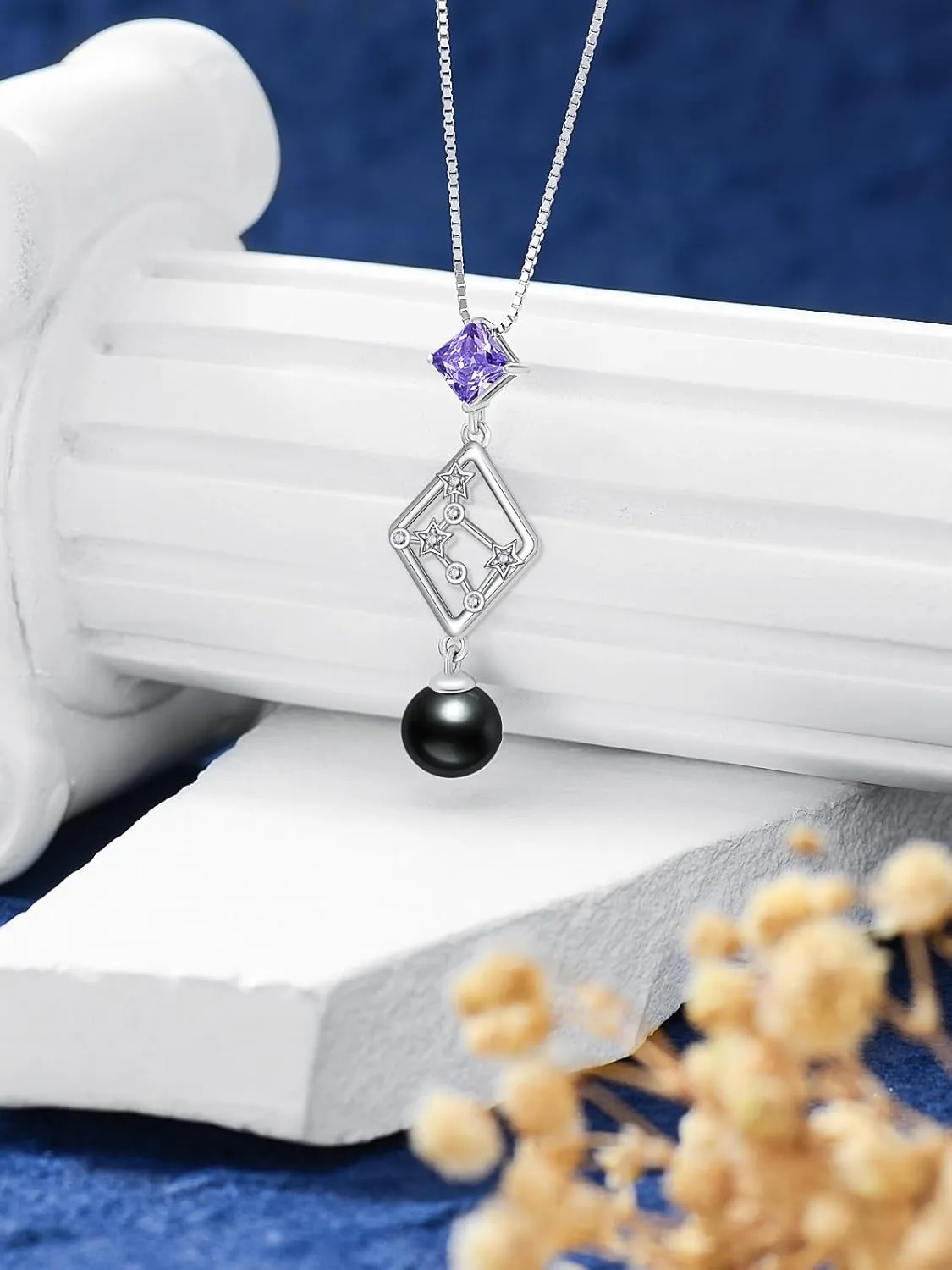 Black Pearl Necklace for Women Sterling Silver Constellation Black Freshwater Pearl Necklace Constellation Sign Birthstone Jewelry Anniversary Birthday Gifts for Women Wife Her Mom