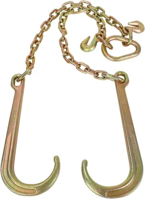 BLACKHORSE-RACING 5/16''x2' G70 J Hook Tow Chain V Bridle with Large Shank J Hooks and Grab Hooks,Flatbed Truck Trailer Safety Tow Chain 4700 lbs Working Load Limit