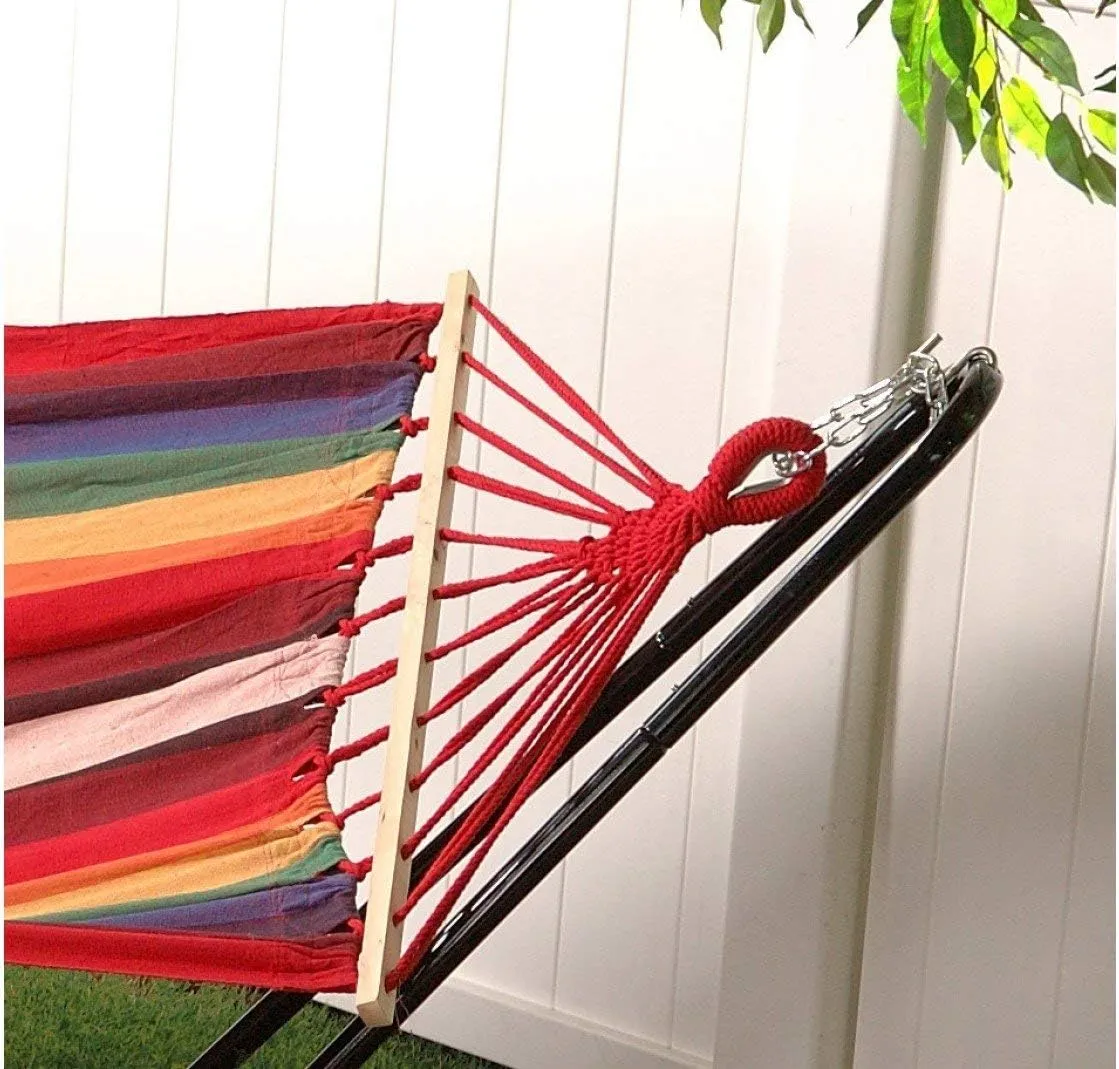 Bliss Hammocks BH-404 48" Wide Caribbean Hammock w/Pillow, Velcro Straps, & Chains Outdoor, Poolside, Patio, Backyard Eco-Friendly Polyester and Cotton Blend 265 Lbs Capacity, Tequila Sunrise