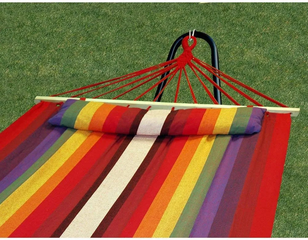 Bliss Hammocks BH-404 48" Wide Caribbean Hammock w/Pillow, Velcro Straps, & Chains Outdoor, Poolside, Patio, Backyard Eco-Friendly Polyester and Cotton Blend 265 Lbs Capacity, Tequila Sunrise