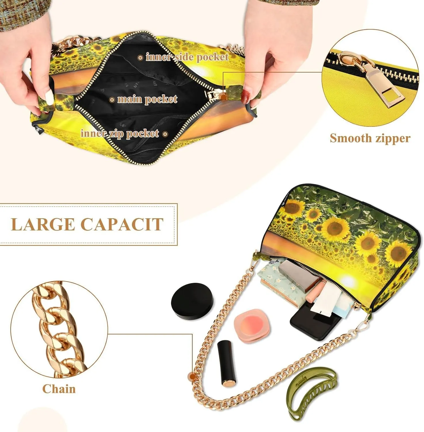 Blooming Sunflowers Field Shoulder Bags for Women Small Handbags Mini Clutch Purse