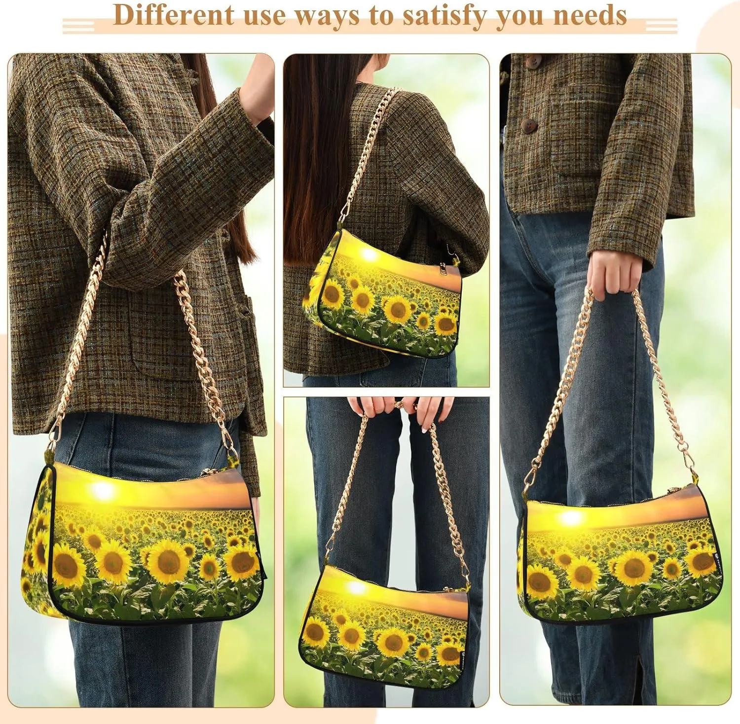 Blooming Sunflowers Field Shoulder Bags for Women Small Handbags Mini Clutch Purse