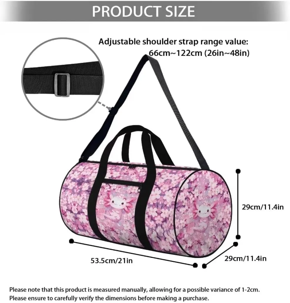 Boatee Axolotl Flower Travel Bag for Teen Girls Cute Duffle Bag Lightweight Duffel Bag Large Capacity Gym Bags Casual Carry on Personal Item Bags Travel Makeup Handbag with Adjustable Strap Pink