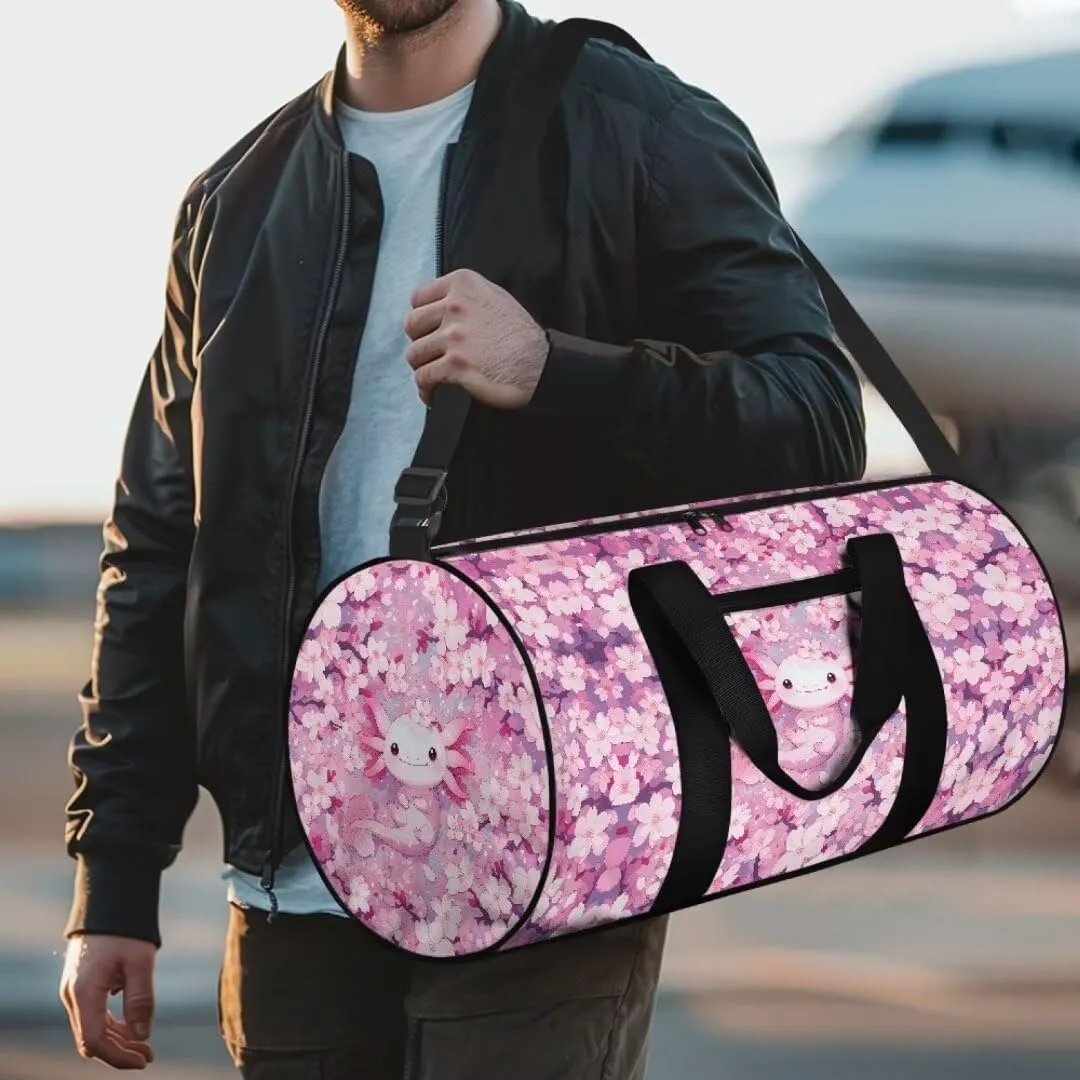 Boatee Axolotl Flower Travel Bag for Teen Girls Cute Duffle Bag Lightweight Duffel Bag Large Capacity Gym Bags Casual Carry on Personal Item Bags Travel Makeup Handbag with Adjustable Strap Pink