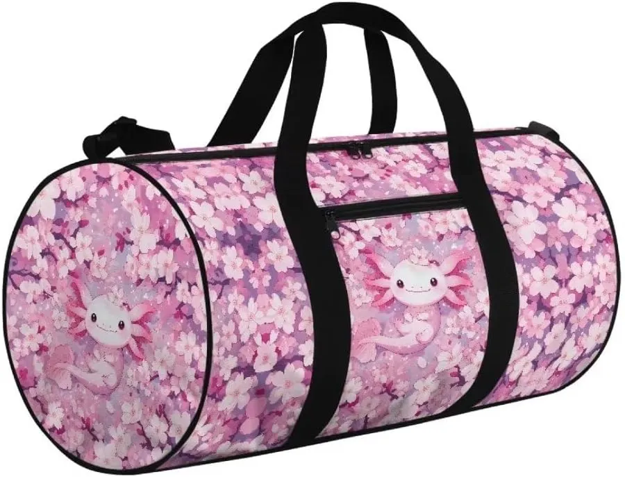 Boatee Axolotl Flower Travel Bag for Teen Girls Cute Duffle Bag Lightweight Duffel Bag Large Capacity Gym Bags Casual Carry on Personal Item Bags Travel Makeup Handbag with Adjustable Strap Pink