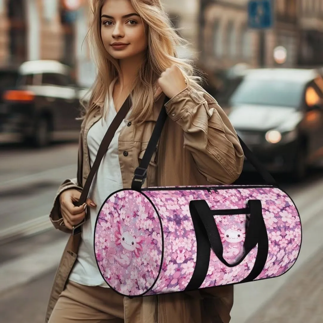 Boatee Axolotl Flower Travel Bag for Teen Girls Cute Duffle Bag Lightweight Duffel Bag Large Capacity Gym Bags Casual Carry on Personal Item Bags Travel Makeup Handbag with Adjustable Strap Pink