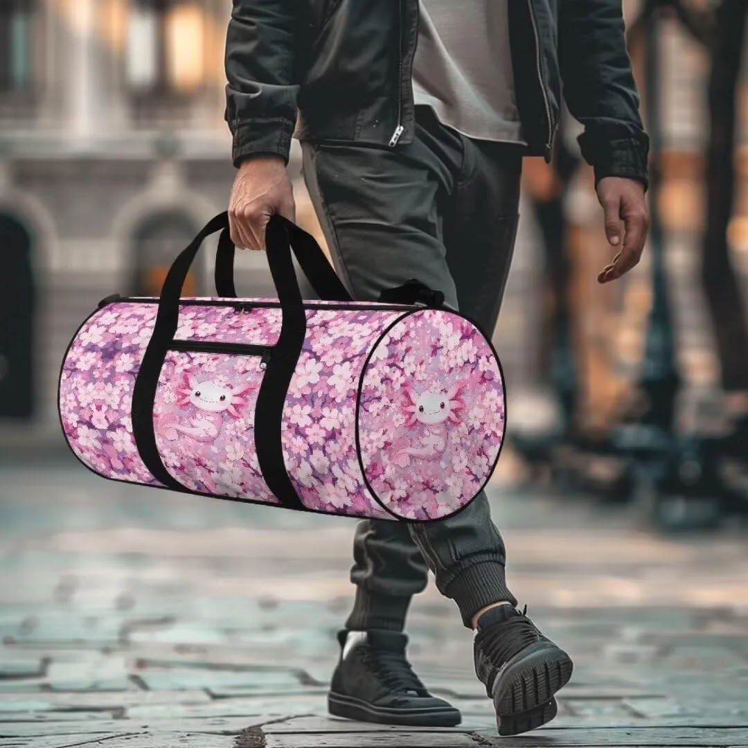 Boatee Axolotl Flower Travel Bag for Teen Girls Cute Duffle Bag Lightweight Duffel Bag Large Capacity Gym Bags Casual Carry on Personal Item Bags Travel Makeup Handbag with Adjustable Strap Pink
