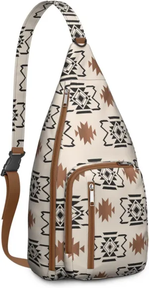 Boho Chic Crossbody Bag Vintage Waterproof Sling Bag Backpack for Men Women Daypack for Hiking Cycling Outdoor Activities
