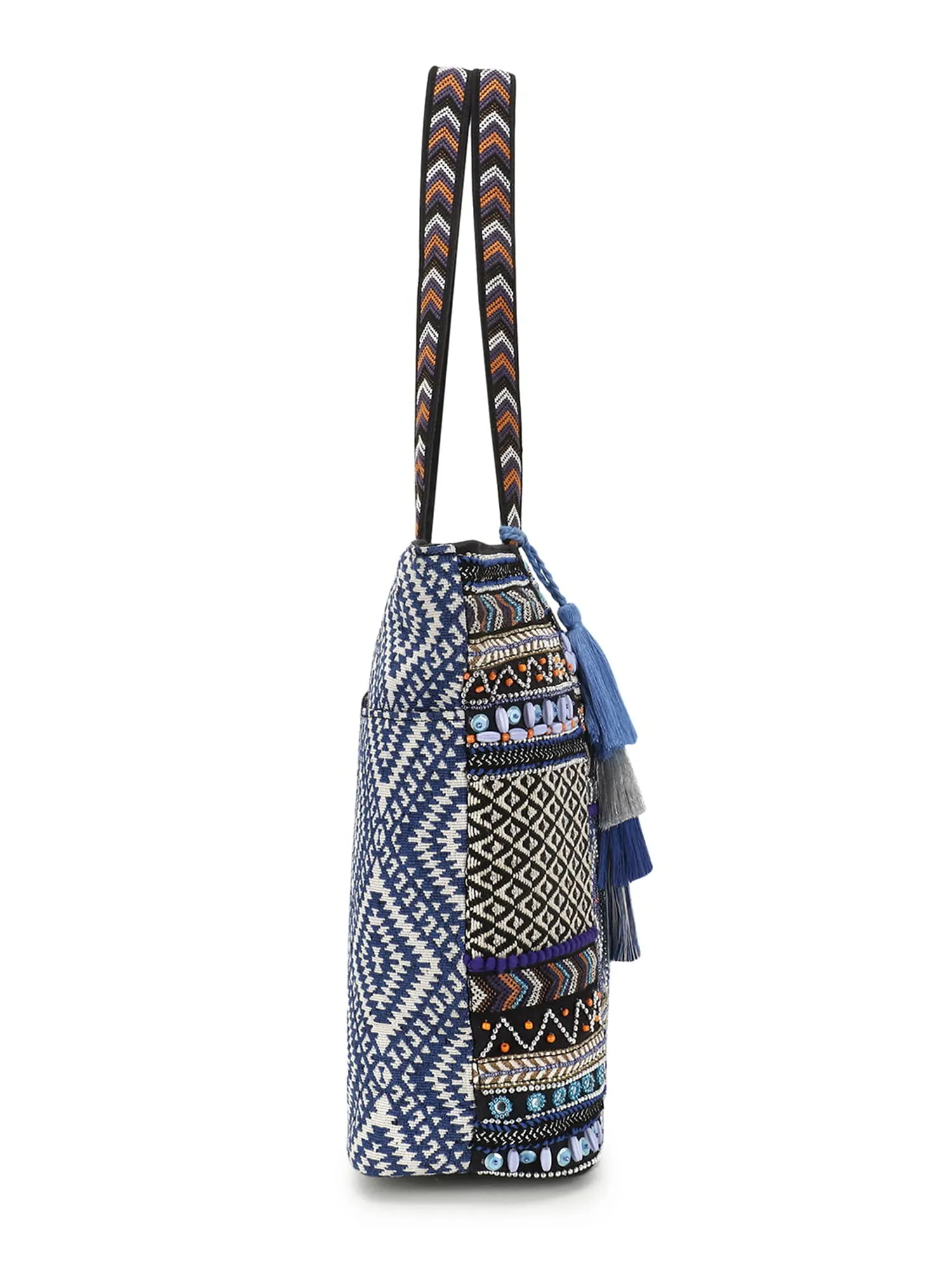 Boho Cotton Canvas Abstract Embellished Tote Bag