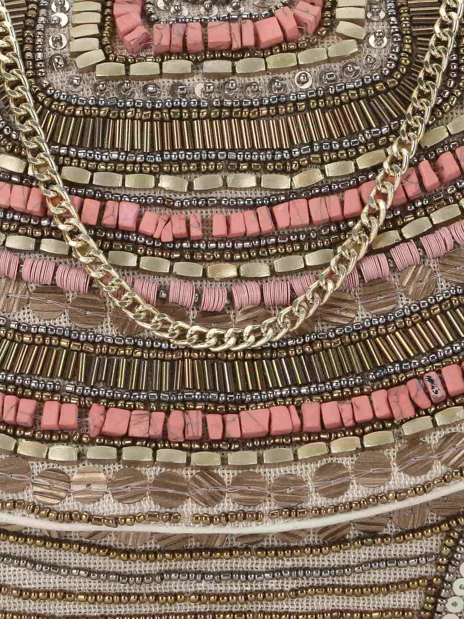 Boho Cotton Canvas Striped Embellished Sling Bag