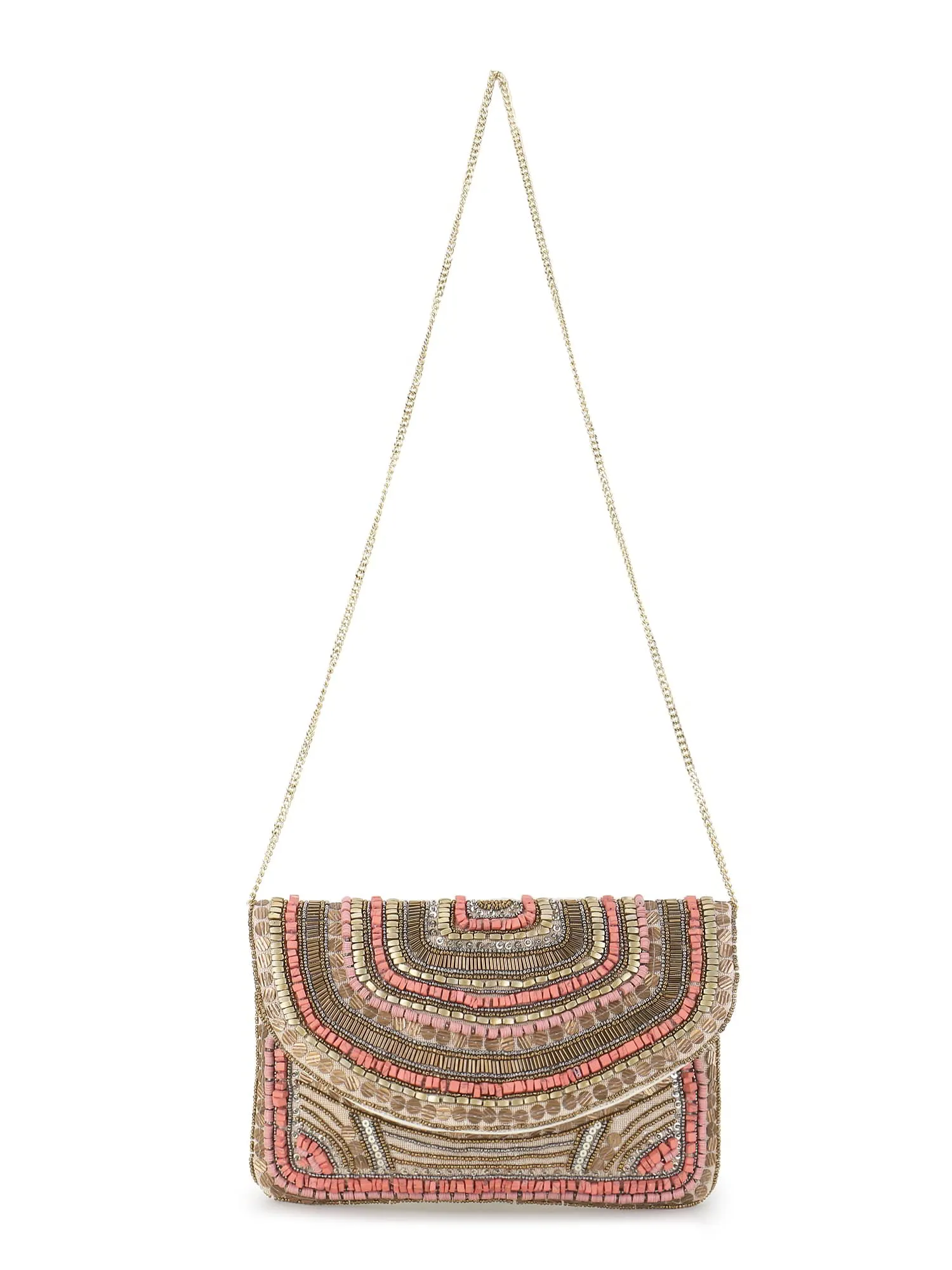 Boho Cotton Canvas Striped Embellished Sling Bag