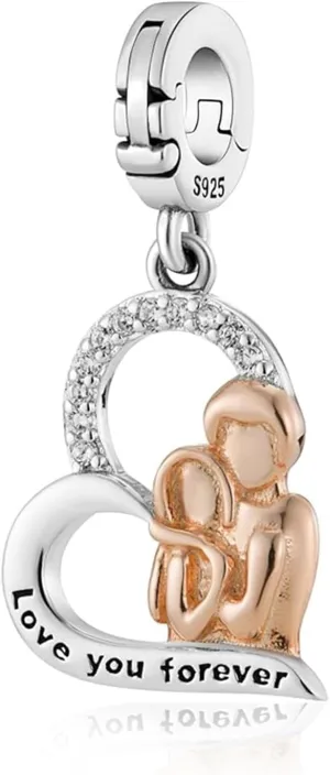 Bolenvi Married Couple Love You Forever Heart Anniversary, Charm for Mother's Day, Multi-Clasp Clip On Pendant, 925 Sterling Silver Charms Compatible with Pandora & Other Charm Bracelets and Necklaces
