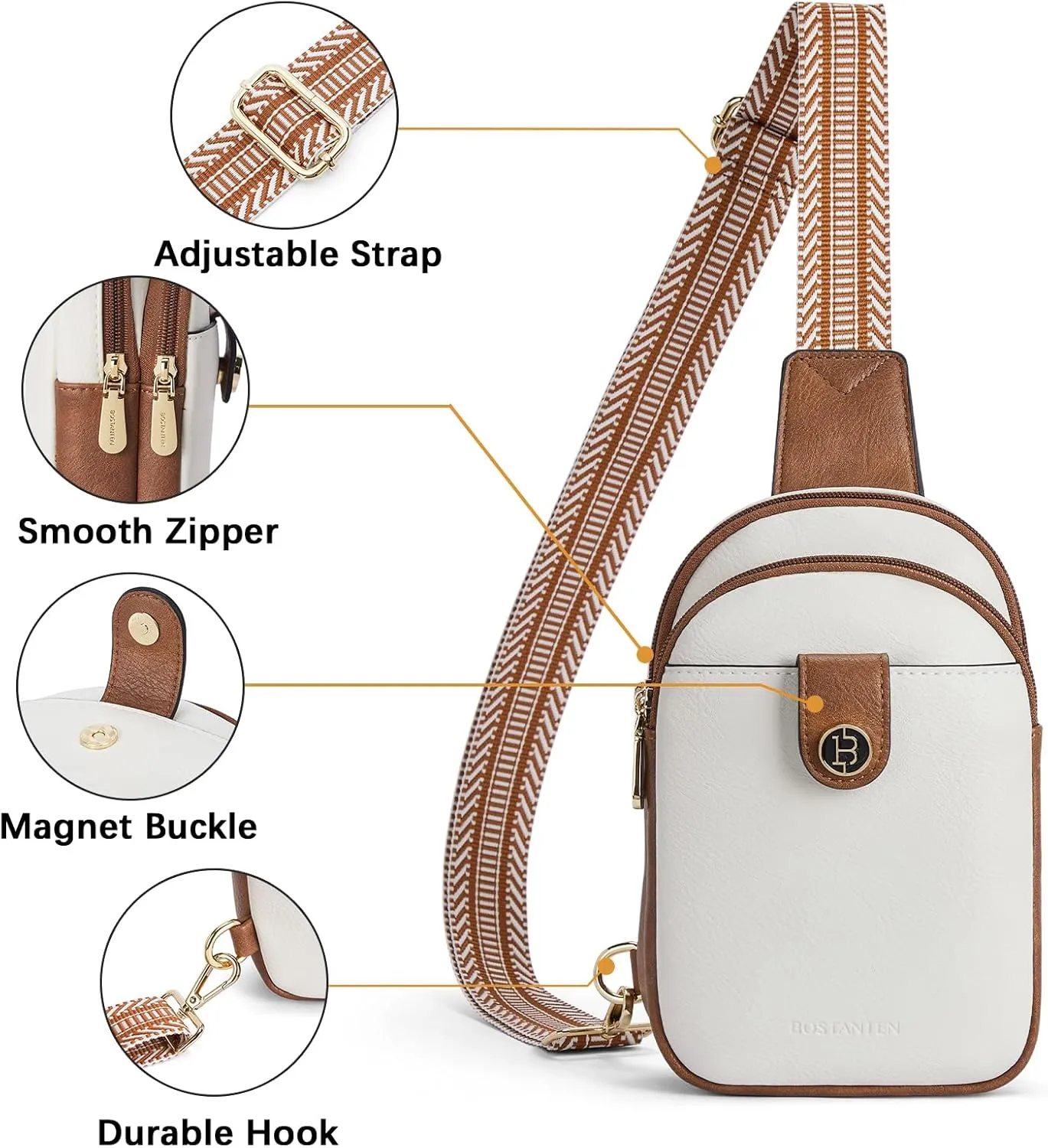 BOSTANTEN Small Sling Bag Crossbody Bags for Women Trendy Crossbody Purse Leather Chest Bag