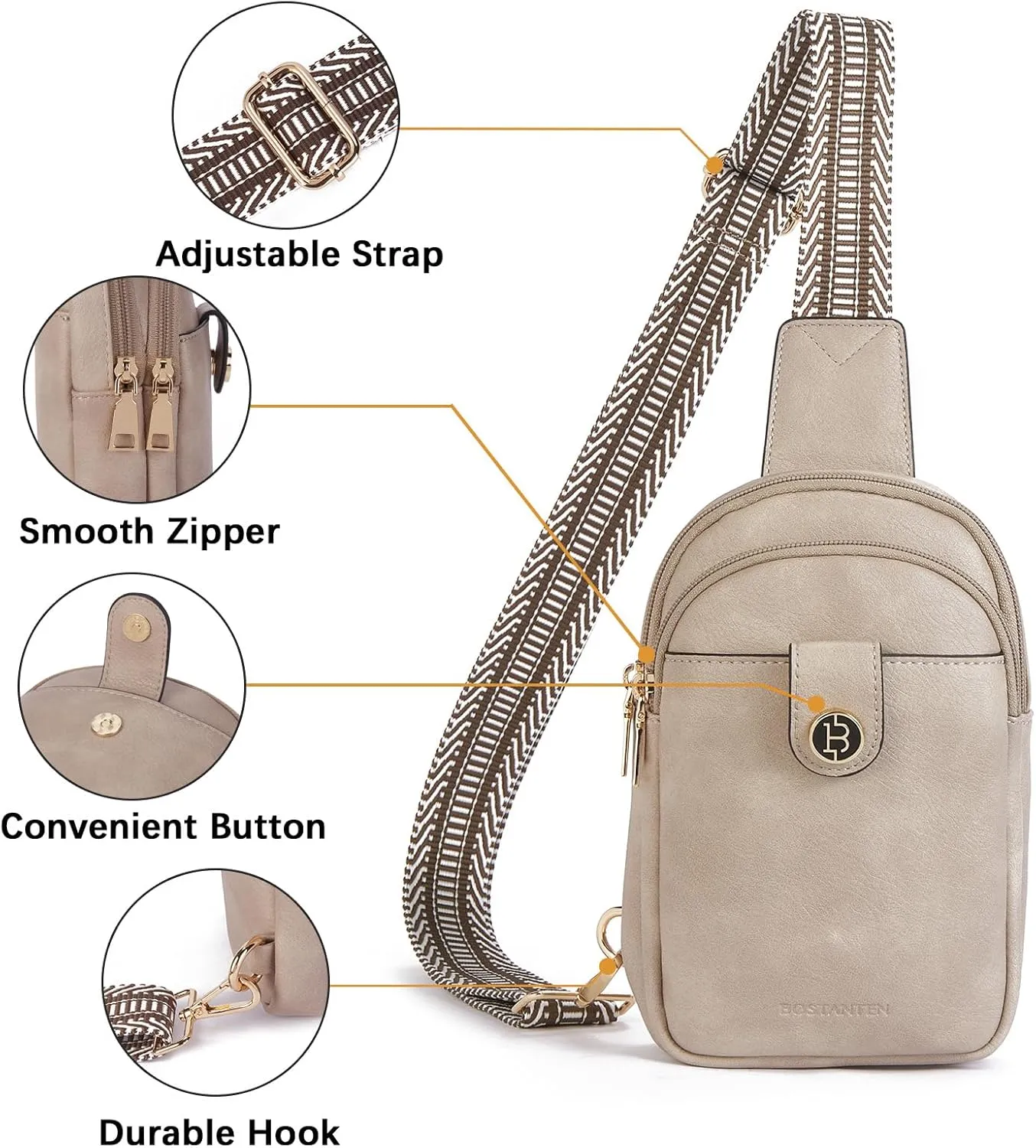 BOSTANTEN Small Sling Bag Crossbody Bags for Women Trendy Crossbody Purse Leather Chest Bag