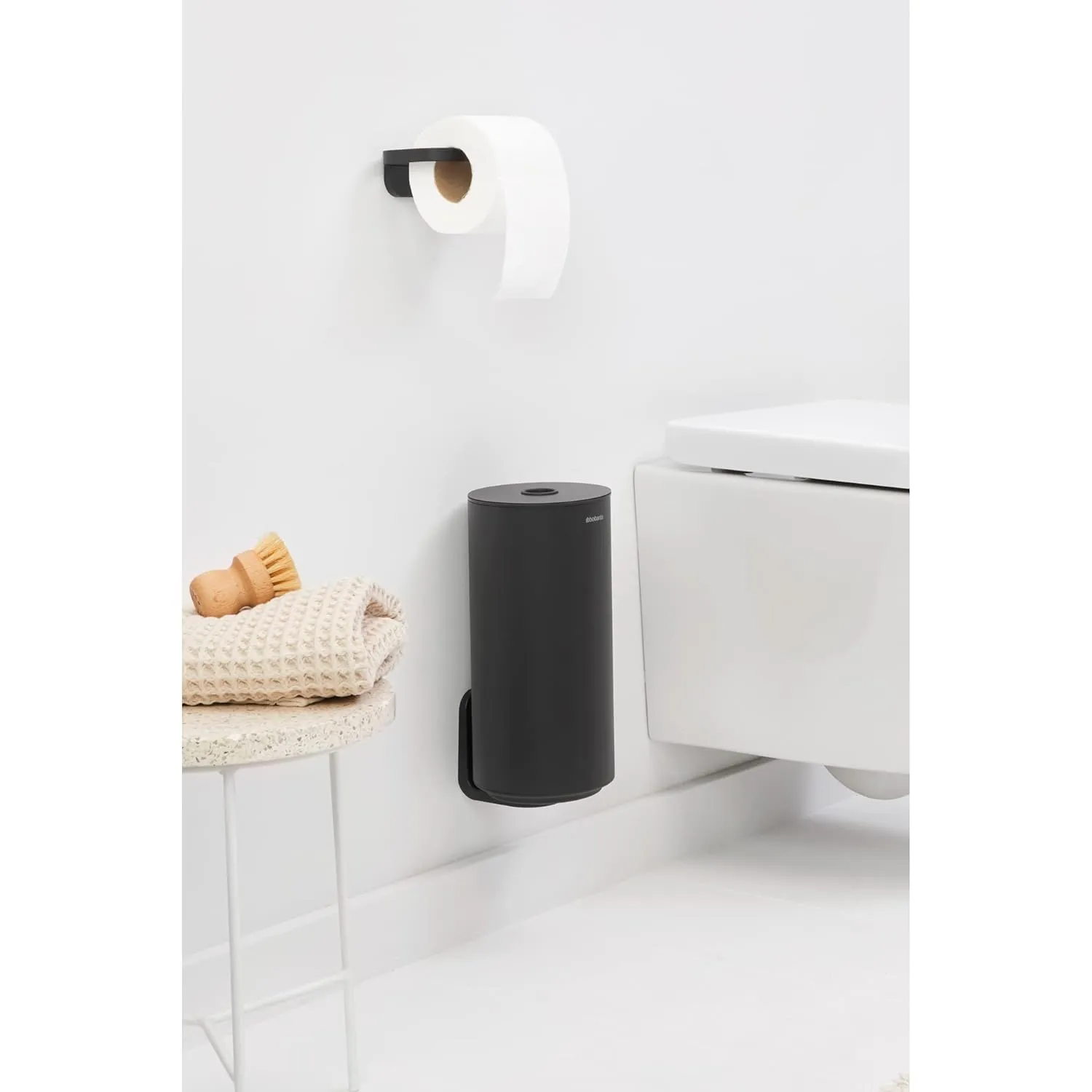 Brabantia Mindset Toilet Roll Dispenser (Mineral Infinite Gray) Anti-Rust, Discreet Bathroom Tissue Holder, 2 Spare Rolls (Ø 5.37") Wall-Mountable Tidy Storage