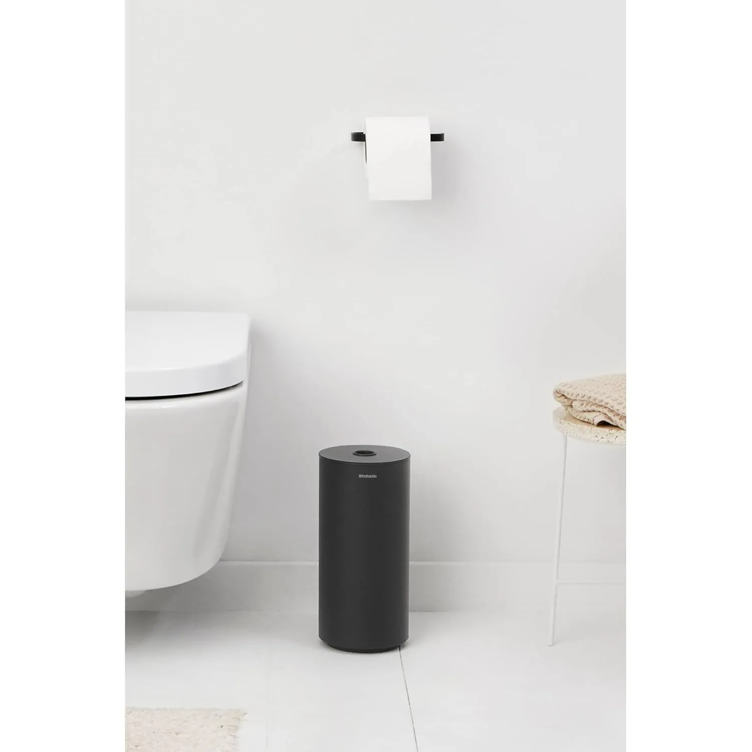 Brabantia Mindset Toilet Roll Dispenser (Mineral Infinite Gray) Anti-Rust, Discreet Bathroom Tissue Holder, 2 Spare Rolls (Ø 5.37") Wall-Mountable Tidy Storage