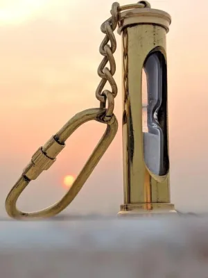 Brass Vintage Nautical Brass Sand Timer Hourglass Key Chain