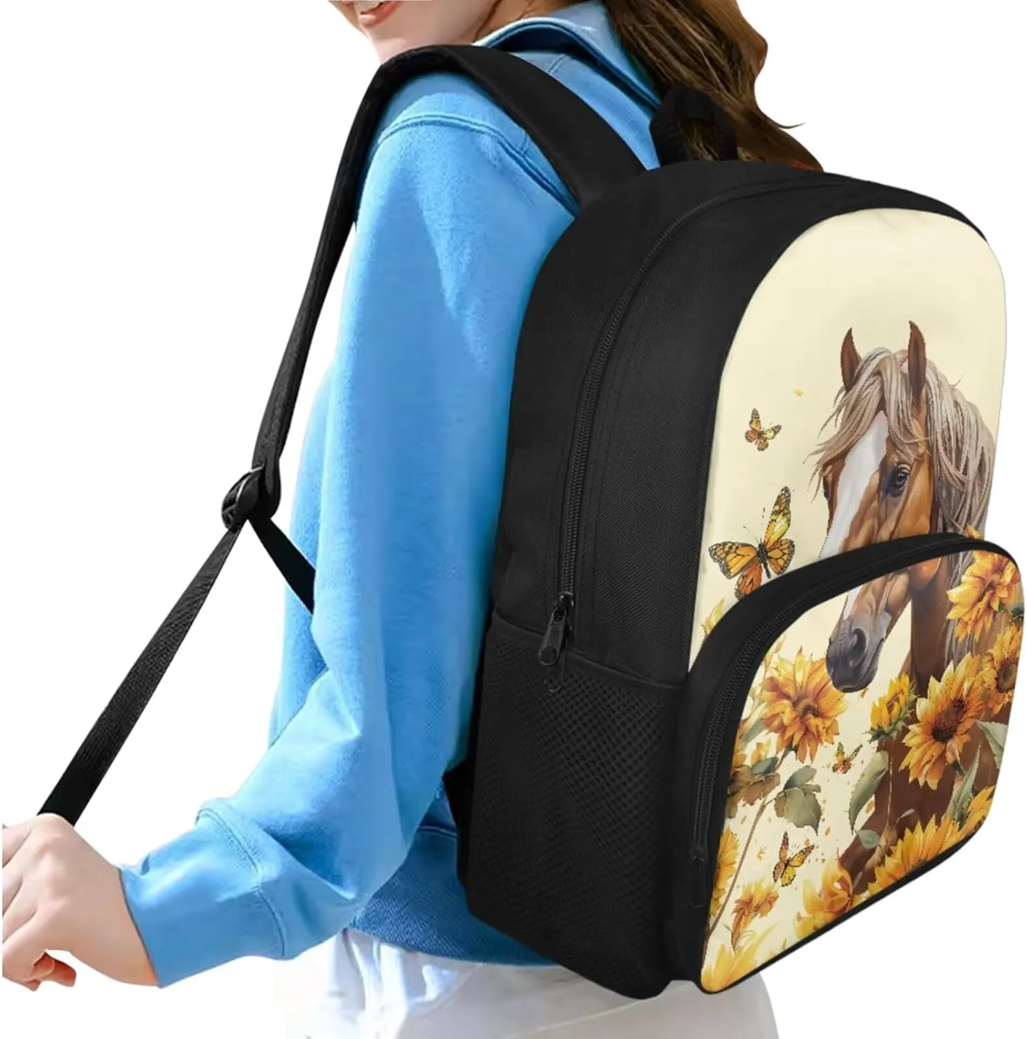 Brown Horse Bookbag and Lunch Box Set for Boys Teens Lightweight Elementary Bookbag for Students Portable Can Be Used As School Bags,Everyday Pack,Casual Rucksack