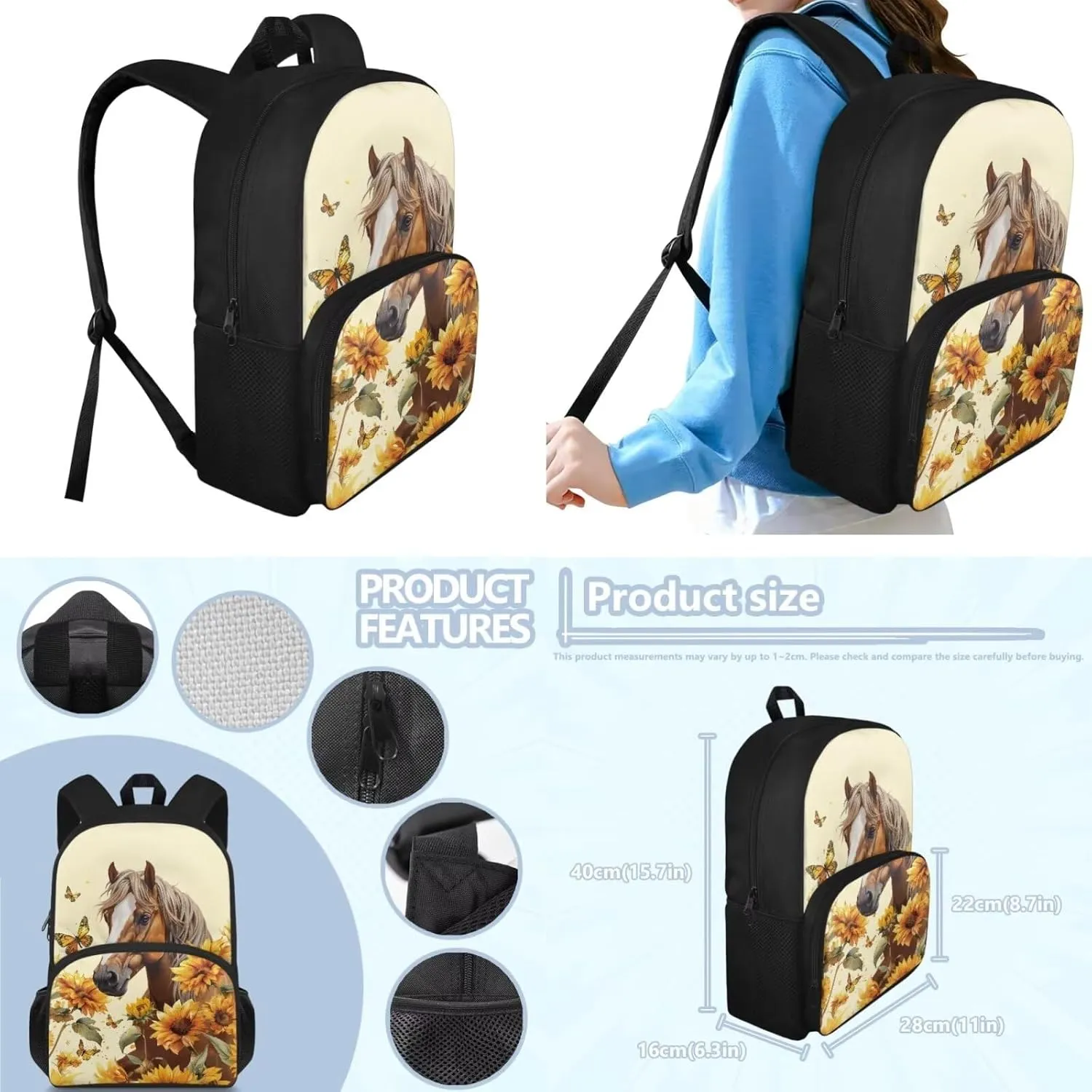 Brown Horse Bookbag and Lunch Box Set for Boys Teens Lightweight Elementary Bookbag for Students Portable Can Be Used As School Bags,Everyday Pack,Casual Rucksack