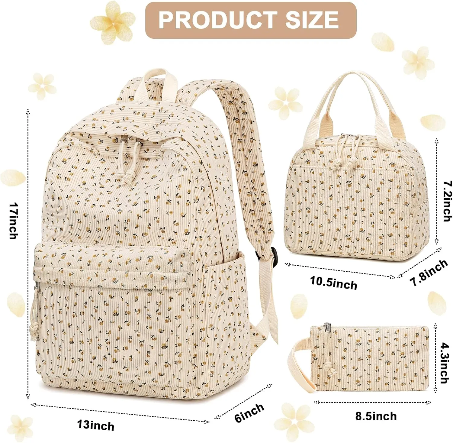 BTOOP School Backpacks for Teen Girls Bookbags Lightweight Canvas Backpack Schoolbag Set
