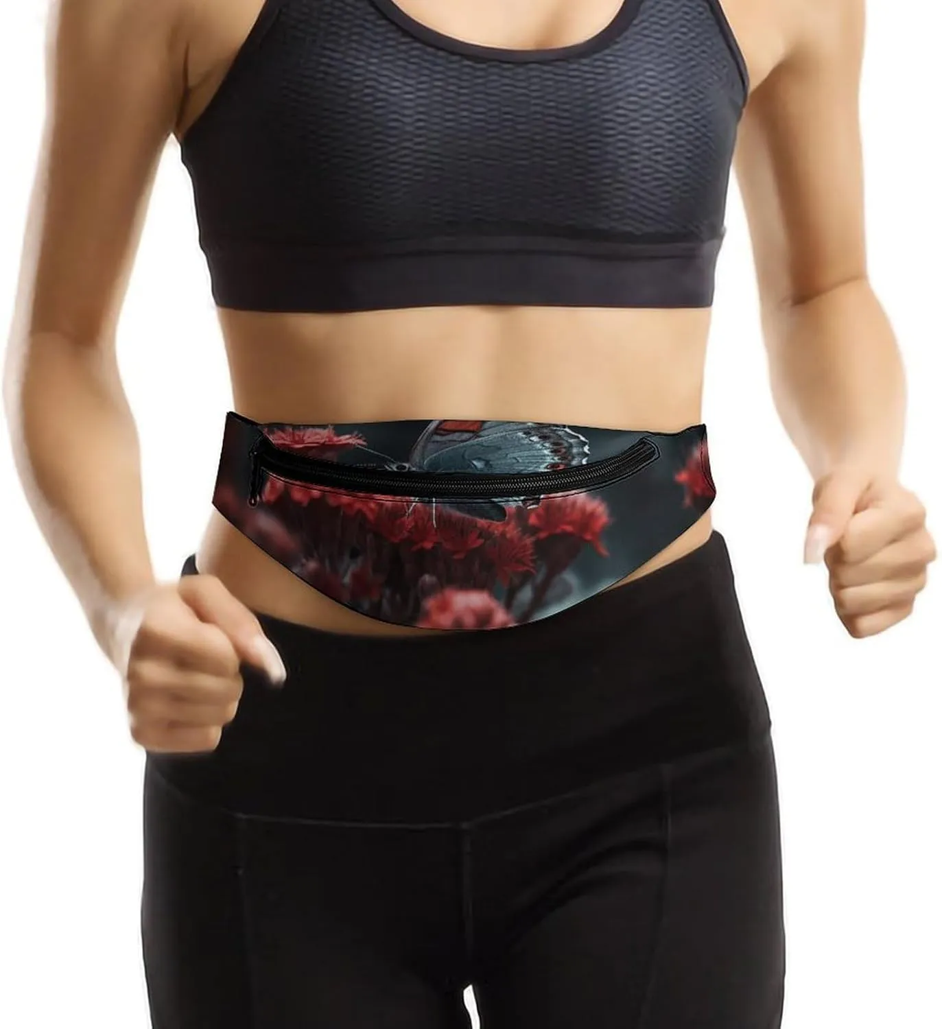 Butterfly on Red Flower Fanny Pack for Women Men Waist Bag Waterproof Belt Bag with Adjustable Strap