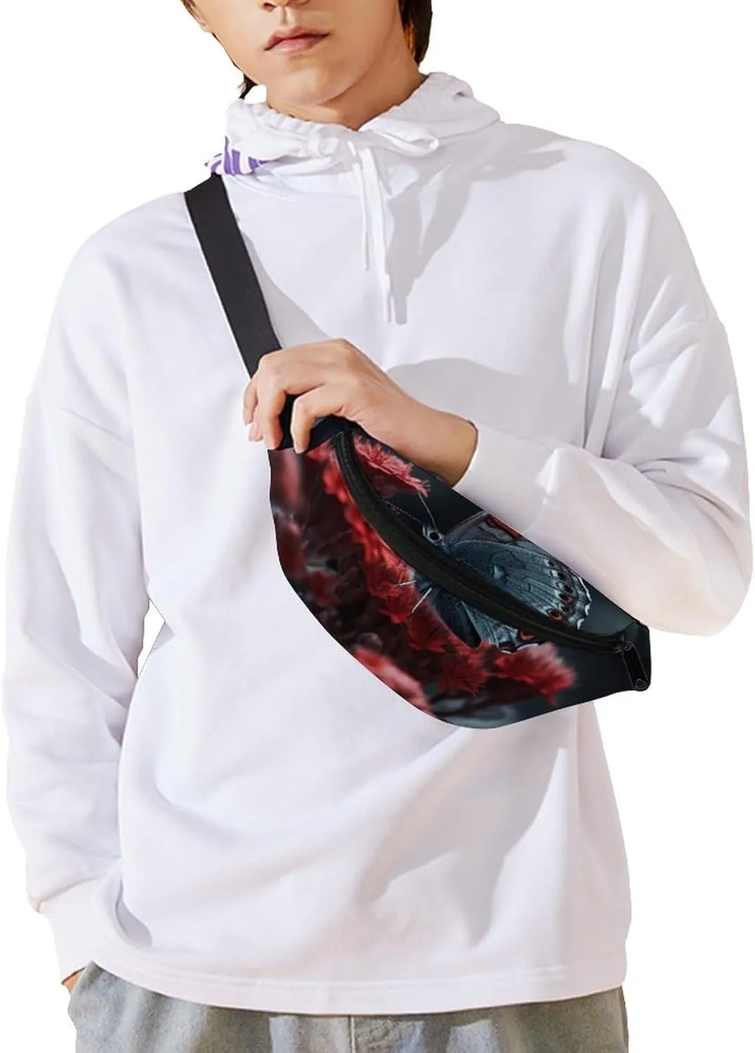 Butterfly on Red Flower Fanny Pack for Women Men Waist Bag Waterproof Belt Bag with Adjustable Strap