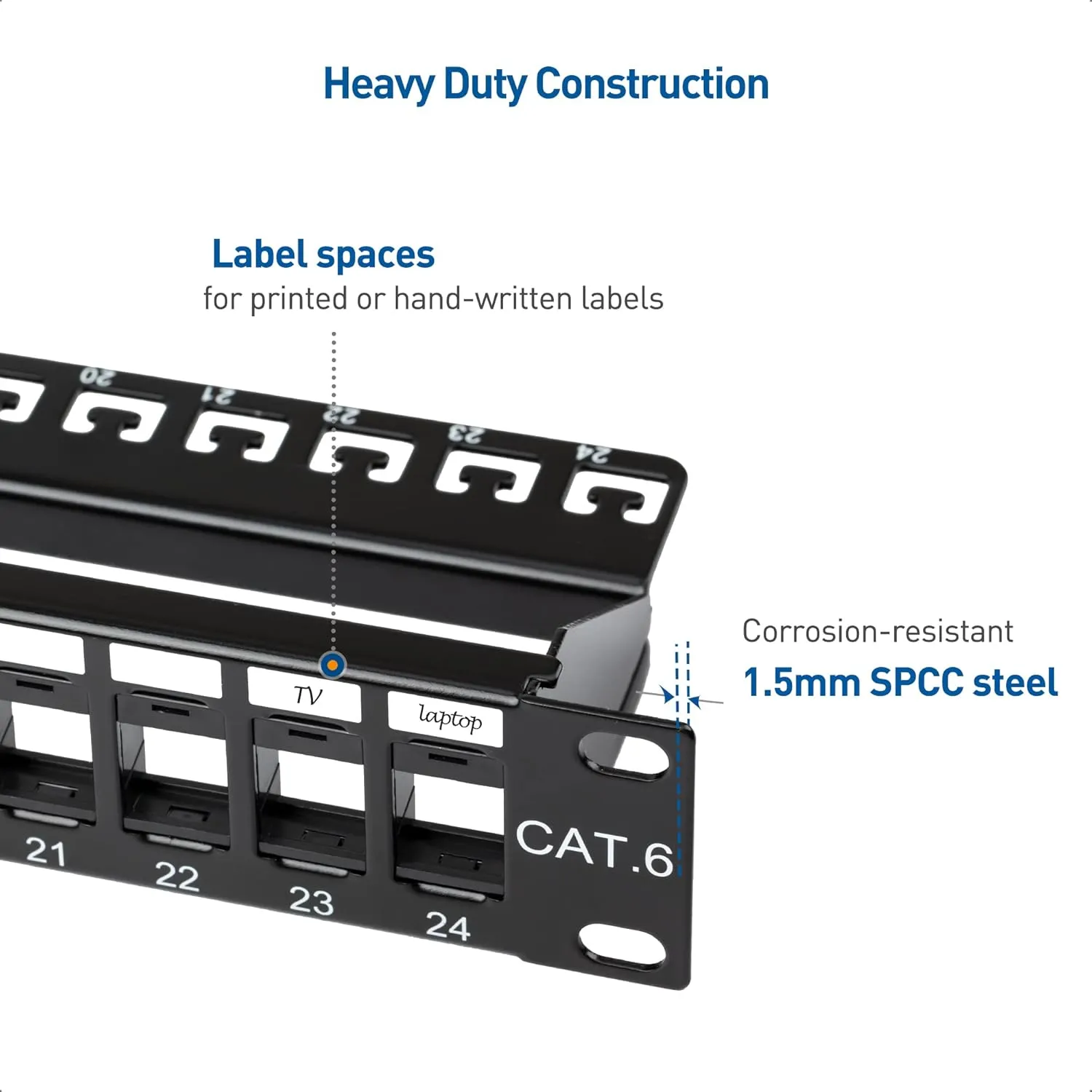 Cable Matters Rackmount or Wall Mount 1U 24 Port Keystone Patch Panel with Cable Management and Support Bar, 19-inch Blank Patch Panel for Keystone Jacks