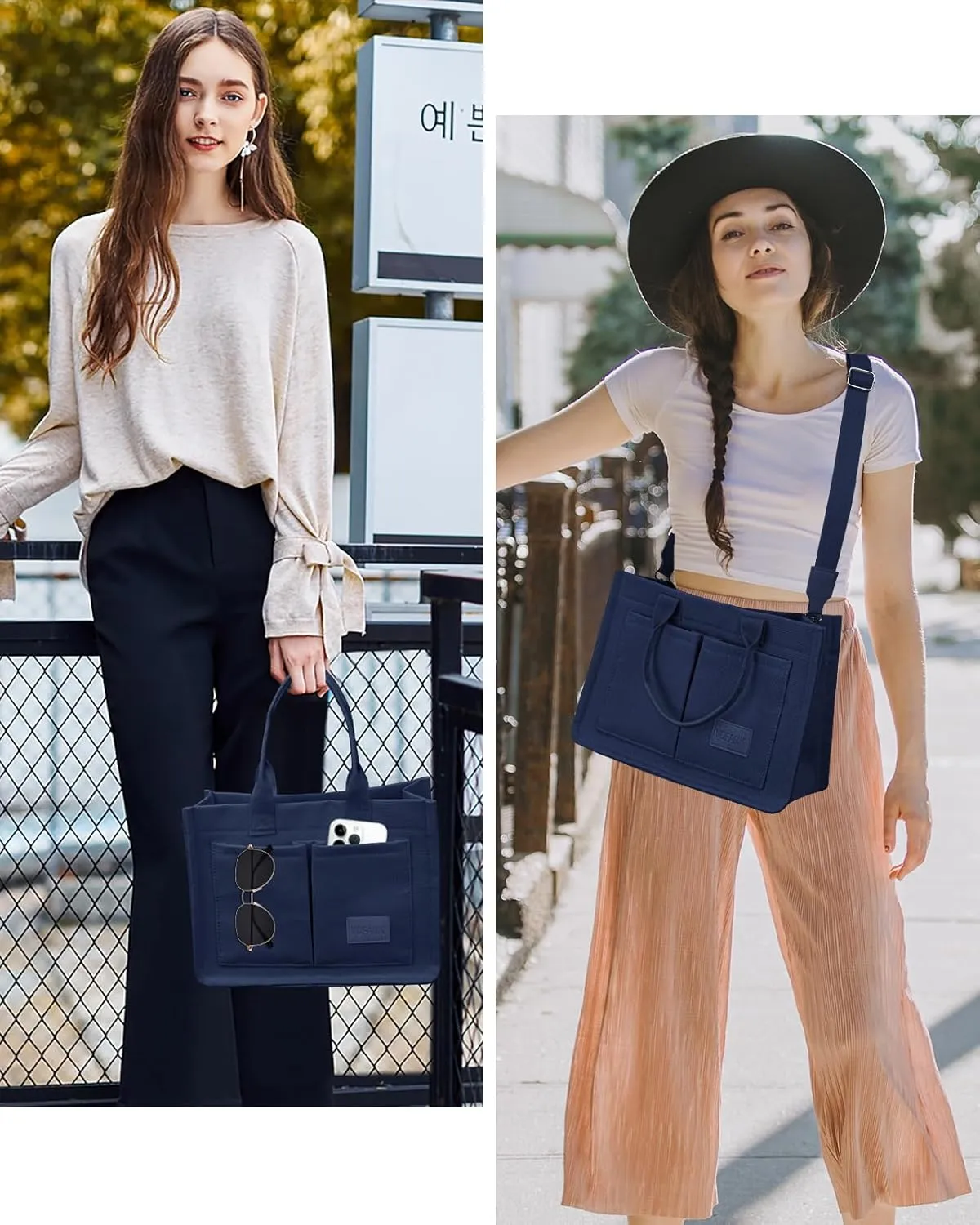 Canvas Tote Bag for Women with Pockets Large Crossbody Bag Satchel Bag Handbag Everything Everyday Bag for Work Daily
