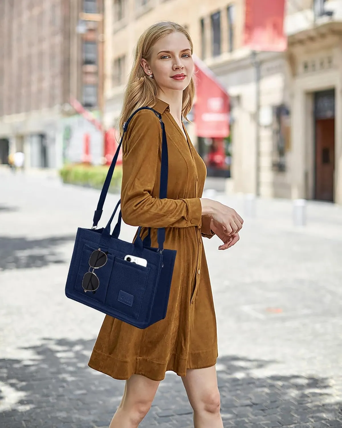 Canvas Tote Bag for Women with Pockets Large Crossbody Bag Satchel Bag Handbag Everything Everyday Bag for Work Daily