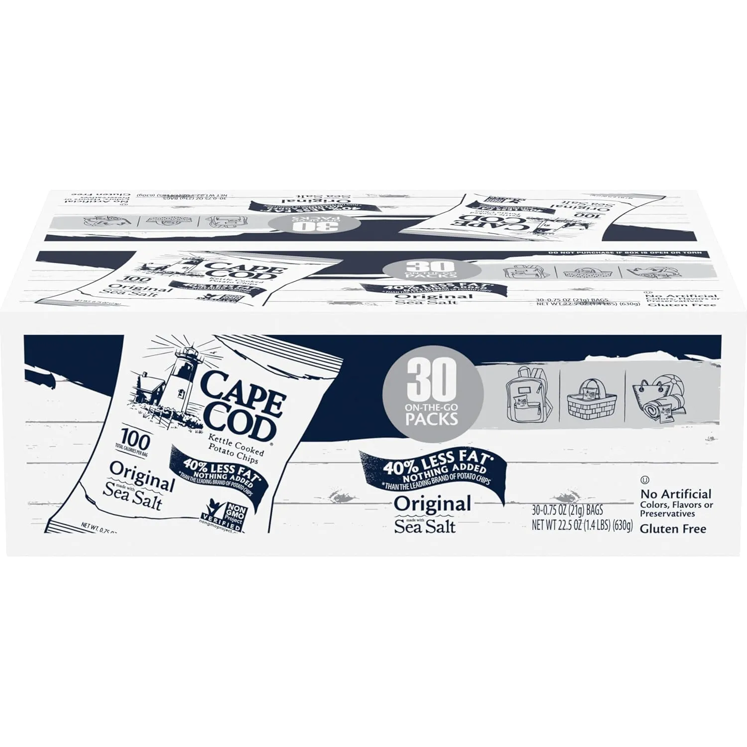 Cape Cod Potato Chips, Original Less Fat Kettle Cooked Chips, Snack Bags, Reduced Fat Original, 0.75 Oz (30 Count)