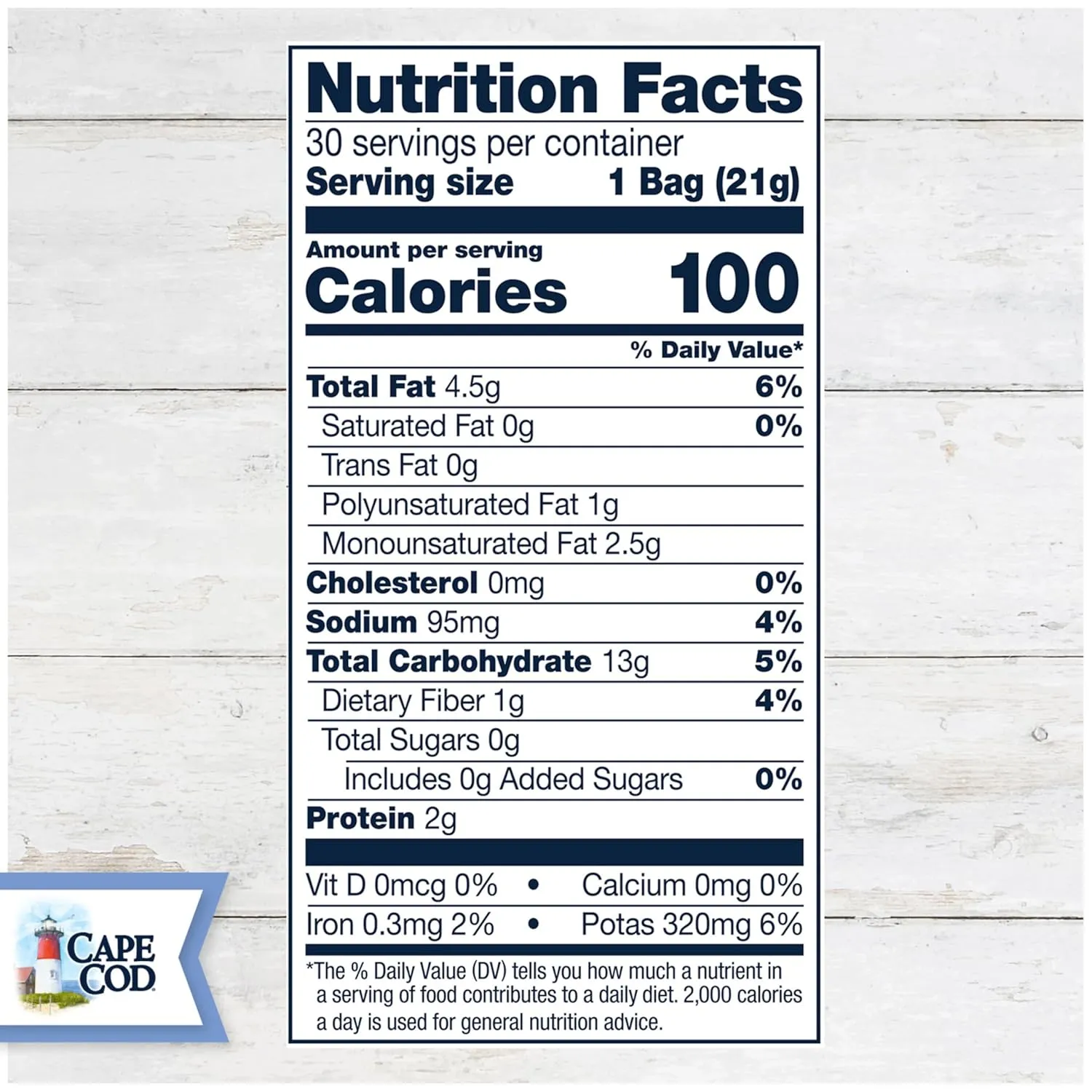 Cape Cod Potato Chips, Original Less Fat Kettle Cooked Chips, Snack Bags, Reduced Fat Original, 0.75 Oz (30 Count)