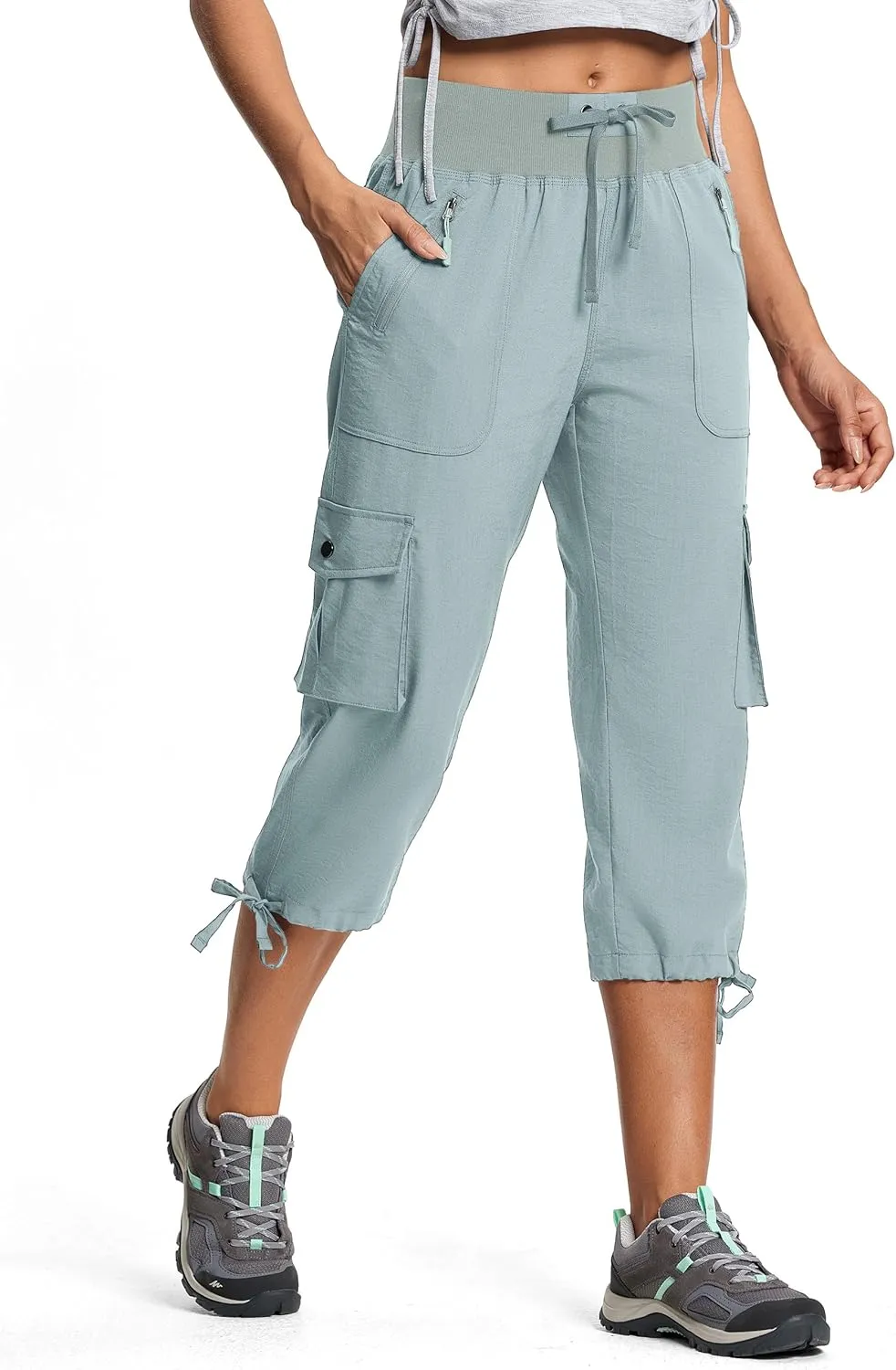 Capri Pants for Women Breathable UPF 50  Womens Cargo Capris for Summer with 8 Pockets for Hiking Travel Casual
