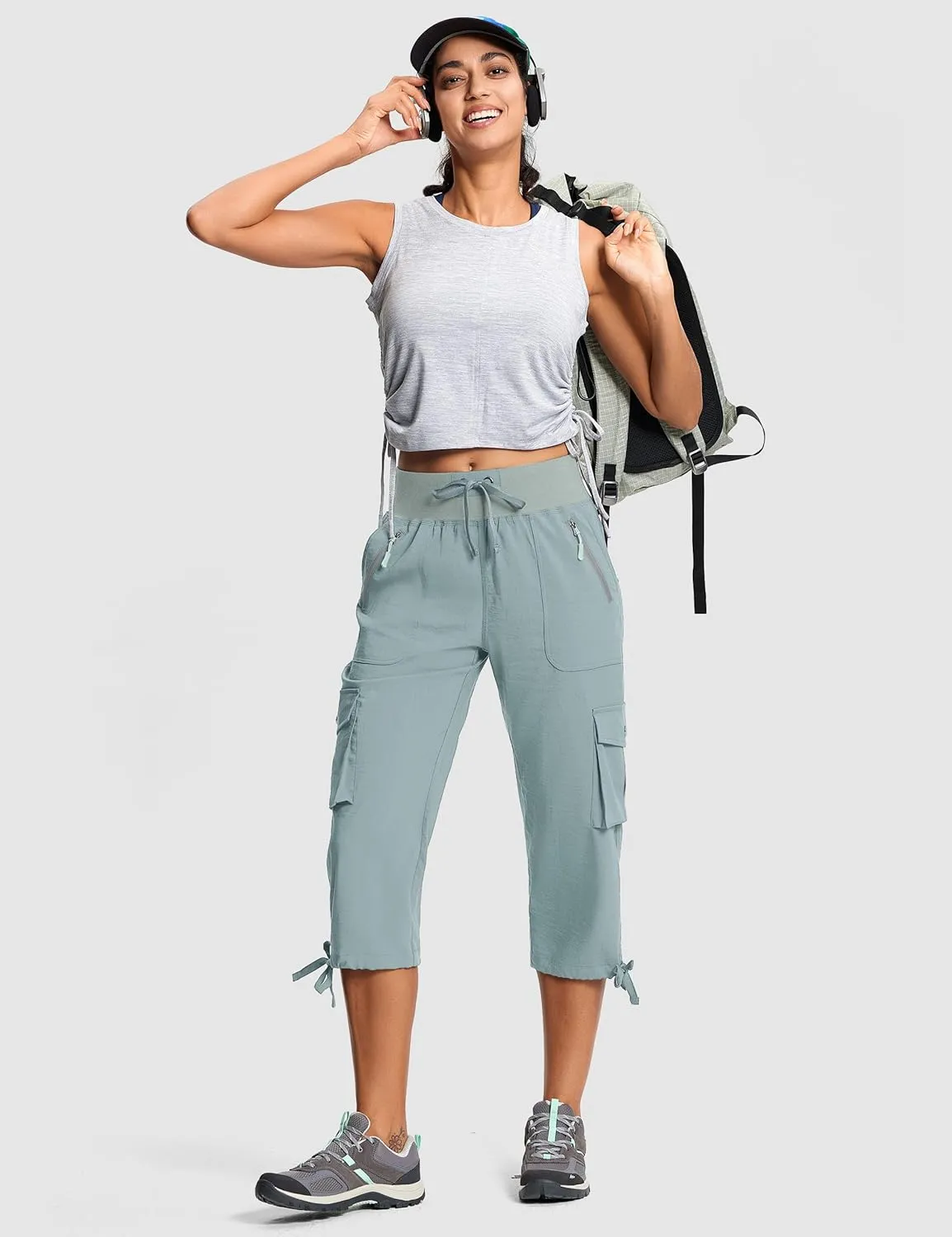 Capri Pants for Women Breathable UPF 50  Womens Cargo Capris for Summer with 8 Pockets for Hiking Travel Casual